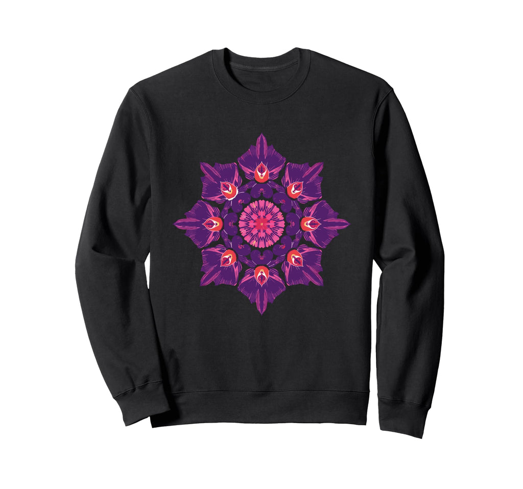 Purple Orchid Mandala Floral Sweatshirt - Fun Novelty Design Men Women - T-Shirt, Sweatshirt, Hoodie