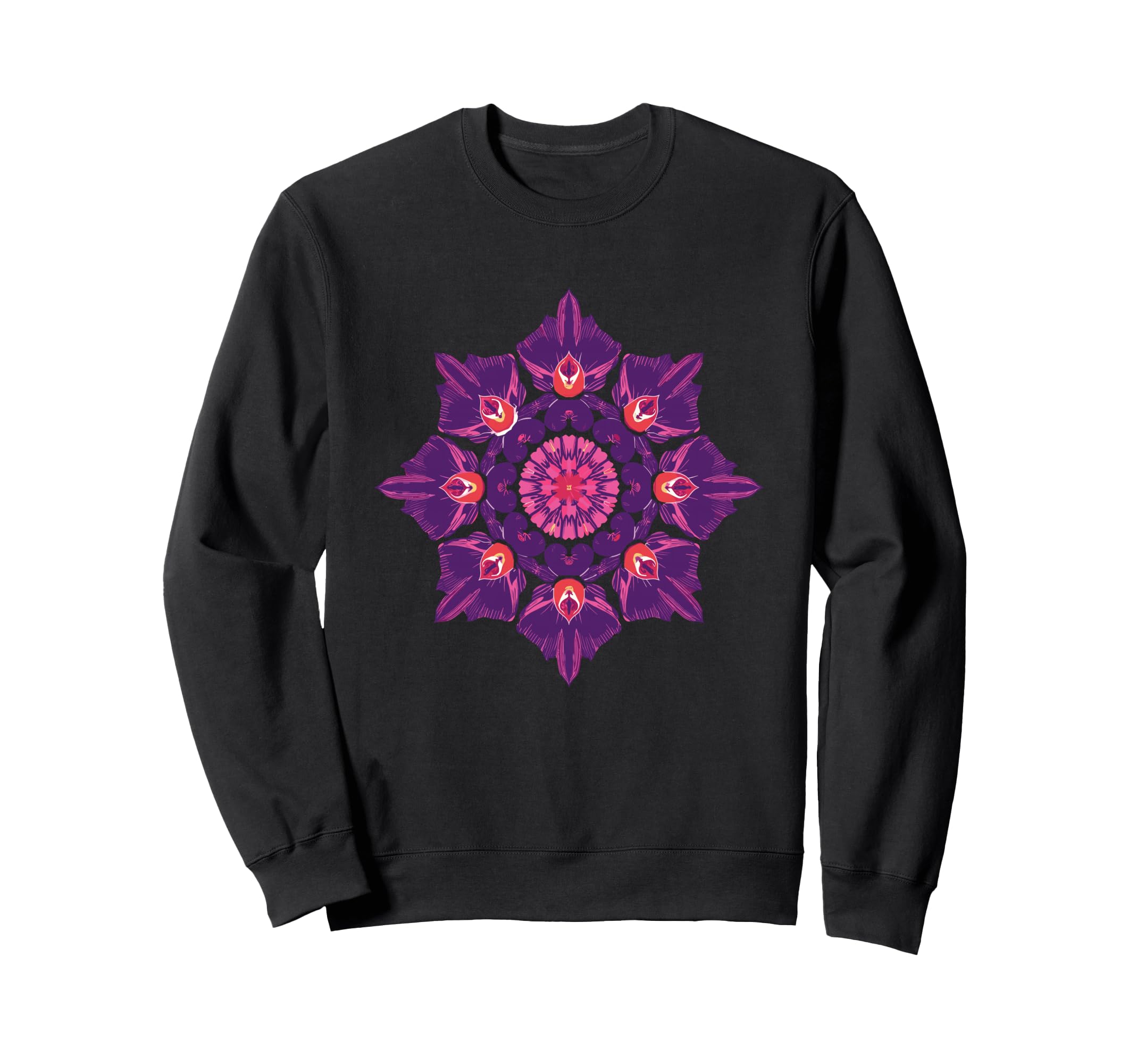 Purple Orchid Mandala Floral Sweatshirt - Fun Novelty Design Men Women - T-Shirt, Sweatshirt, Hoodie