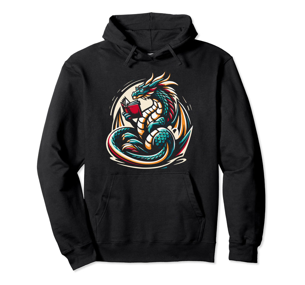 Dragon Reading Book Dragon Enthusiast Hoodie - Streetwear Style for Adults - T-Shirt, Sweatshirt, Hoodie