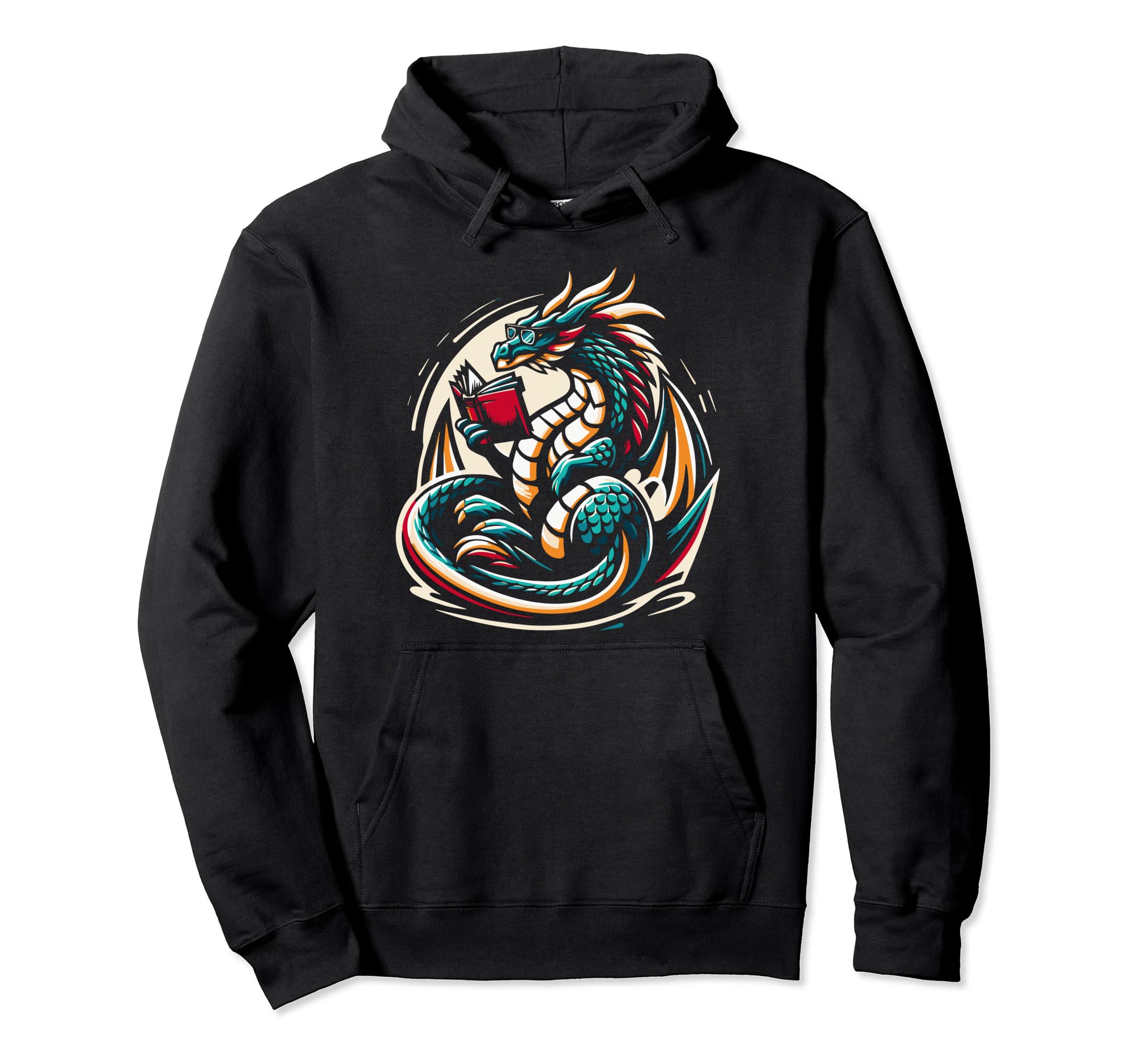 Dragon Reading Book Dragon Enthusiast Hoodie - Streetwear Style for Adults - T-Shirt, Sweatshirt, Hoodie