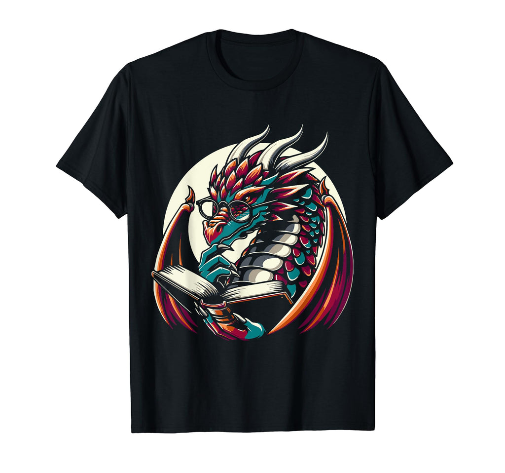 Dragon Reading Book Dragon Enthusiast T-Shirt - Trendy Graphic for Adults - T-Shirt, Sweatshirt, Hoodie