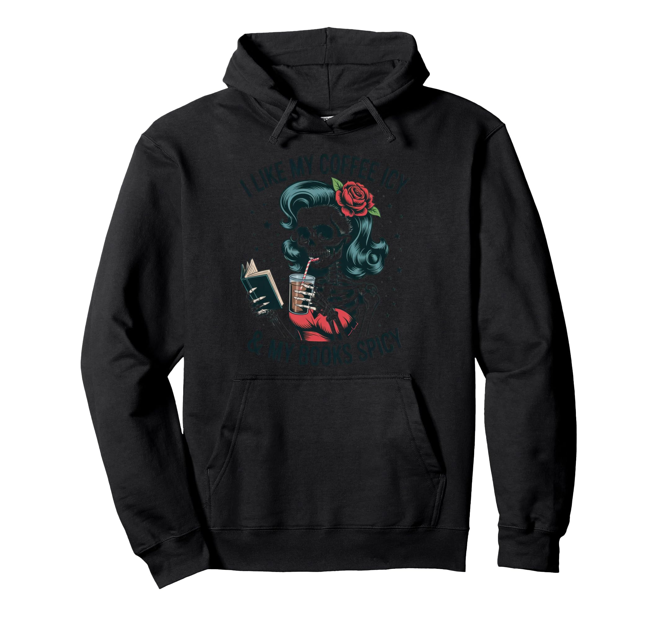I Like My Coffee Icy My Books Spicy Hoodie - Minimalist Print Men Women - T-Shirt, Sweatshirt, Hoodie