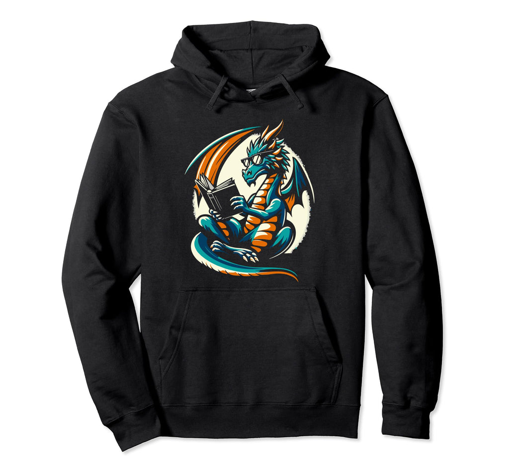 Dragon Reading Book Dragon Hoodie - Fun Novelty Design for Adults - T-Shirt, Sweatshirt, Hoodie
