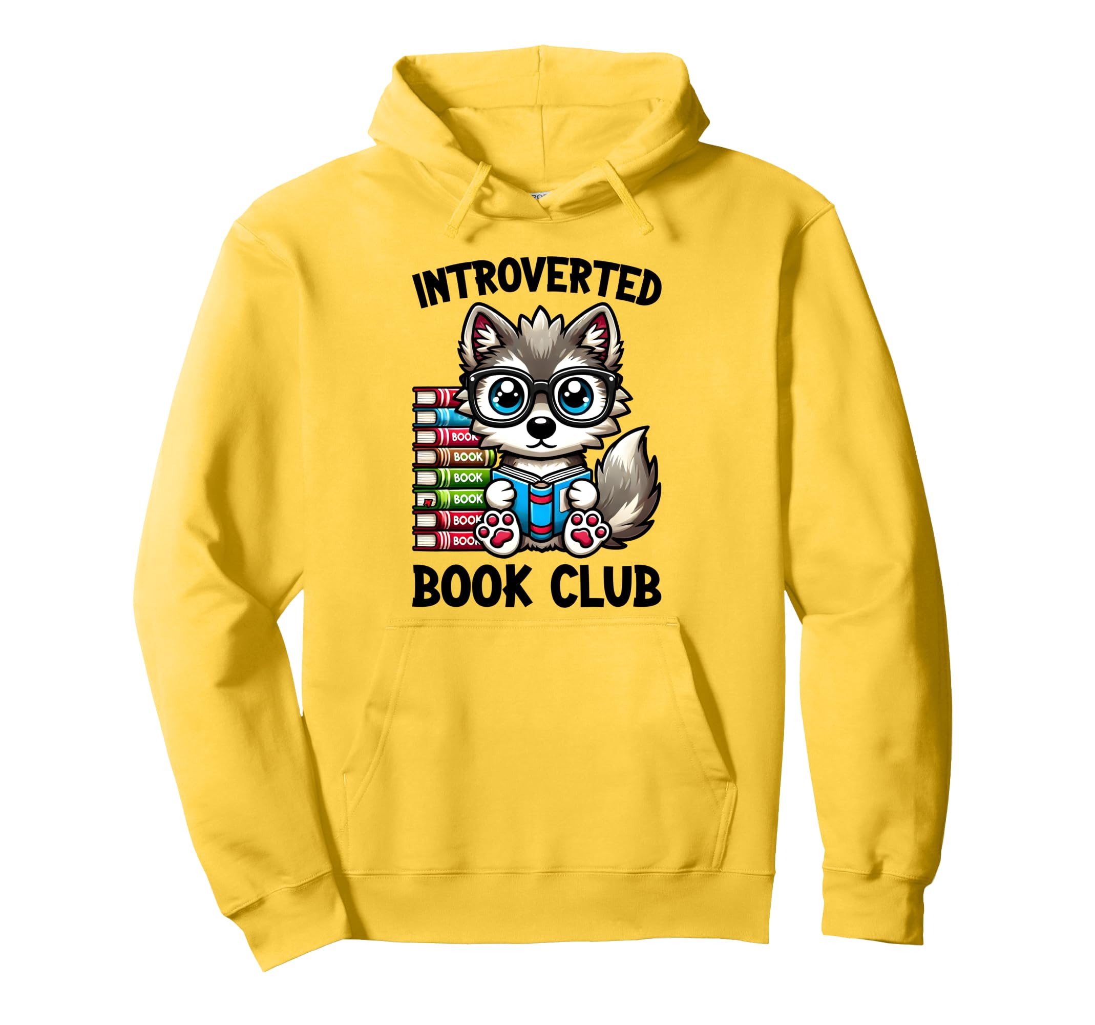 Introverted Book Club Reading Lover Wolf Hoodie - Trendy Graphic for Adults - T-Shirt, Sweatshirt, Hoodie