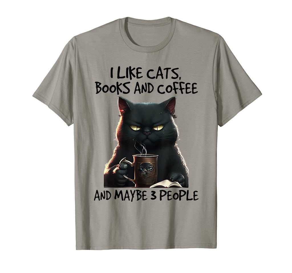 Funny I Like Cats Books And Coffee T-Shirt - Minimalist Print Men Women - T-Shirt, Sweatshirt, Hoodie