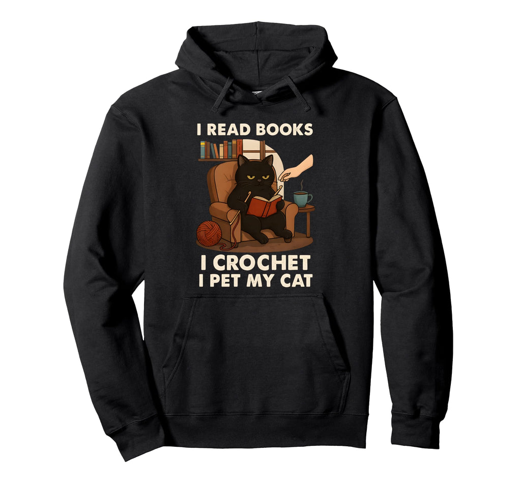 Read Books Crochet Pet Lazy Black Cat Hoodie - Trendy Graphic Men Women - T-Shirt, Sweatshirt, Hoodie