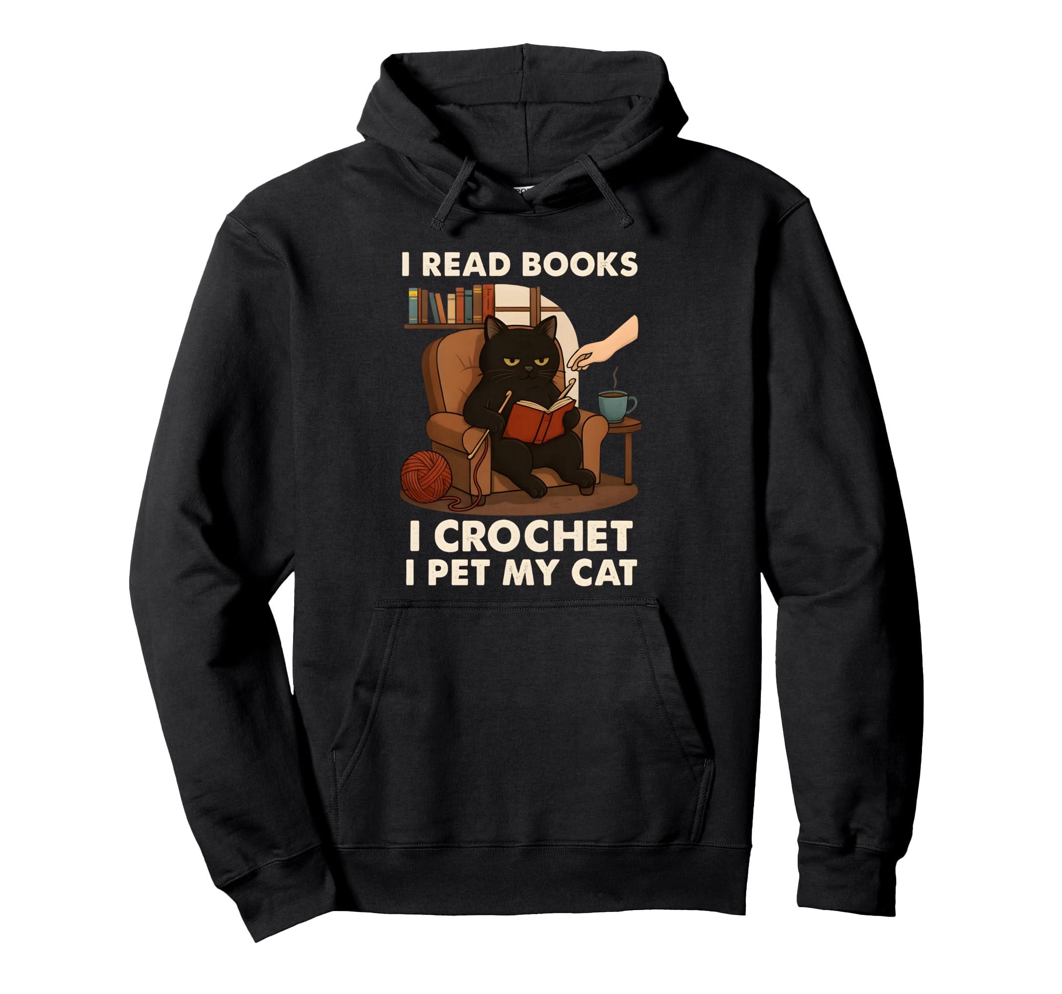Read Books Crochet Pet Lazy Black Cat Hoodie - Trendy Graphic Men Women - T-Shirt, Sweatshirt, Hoodie