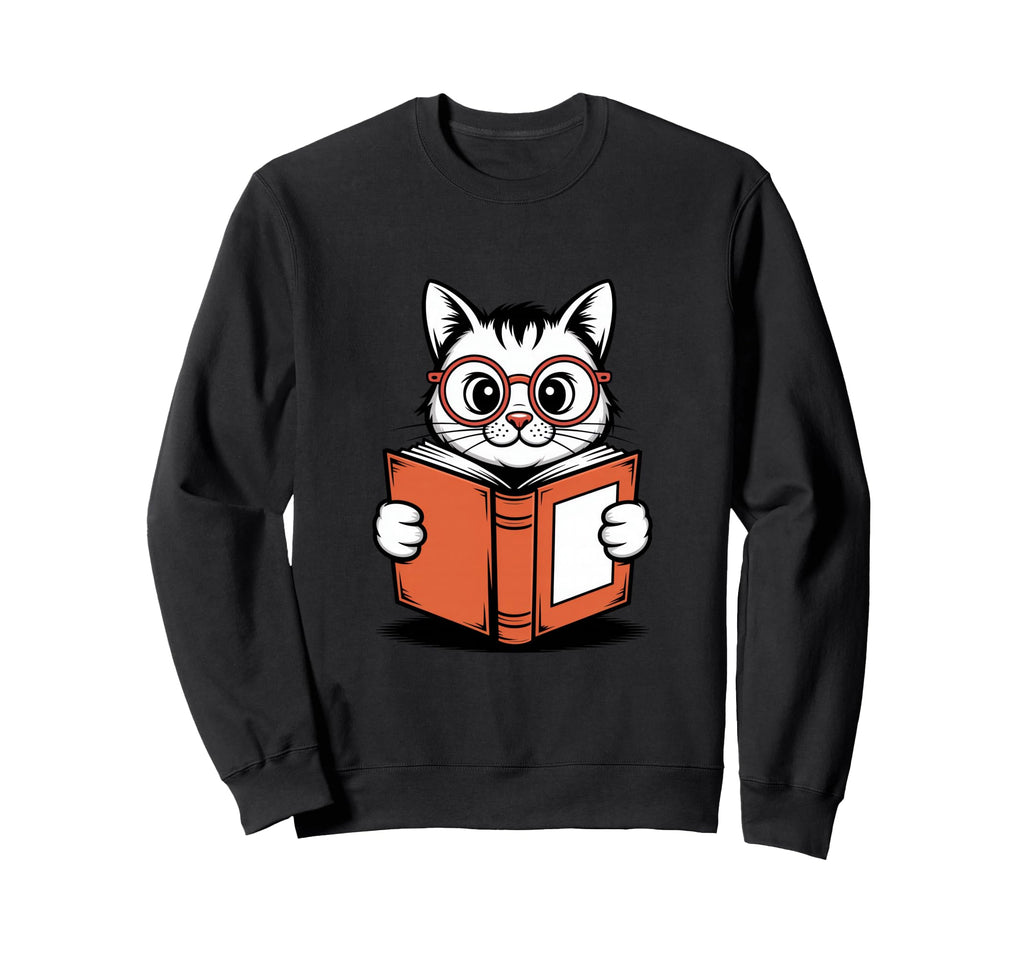 Cat Reading Book Nerd Kitty Bookworm Sweatshirt - Fun Novelty Design Unisex - T-Shirt, Sweatshirt, Hoodie