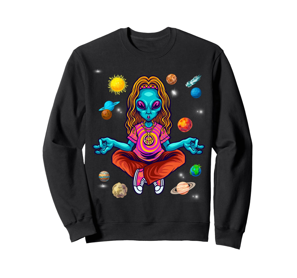 Hippie Alien Yoga Meditation Mandala Sweatshirt - Unique Graphic Men Women - T-Shirt, Sweatshirt, Hoodie