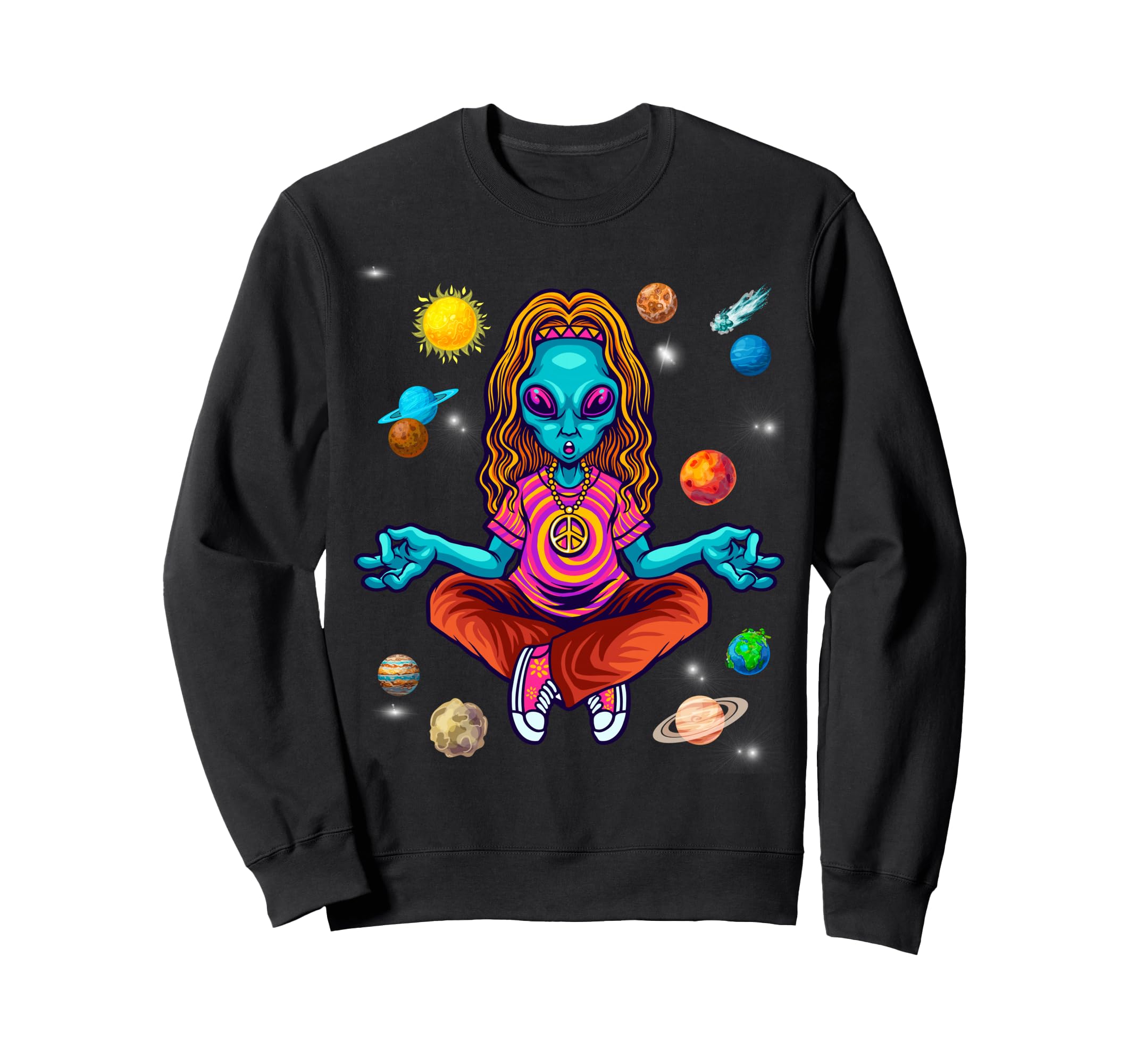Hippie Alien Yoga Meditation Mandala Sweatshirt - Unique Graphic Men Women - T-Shirt, Sweatshirt, Hoodie