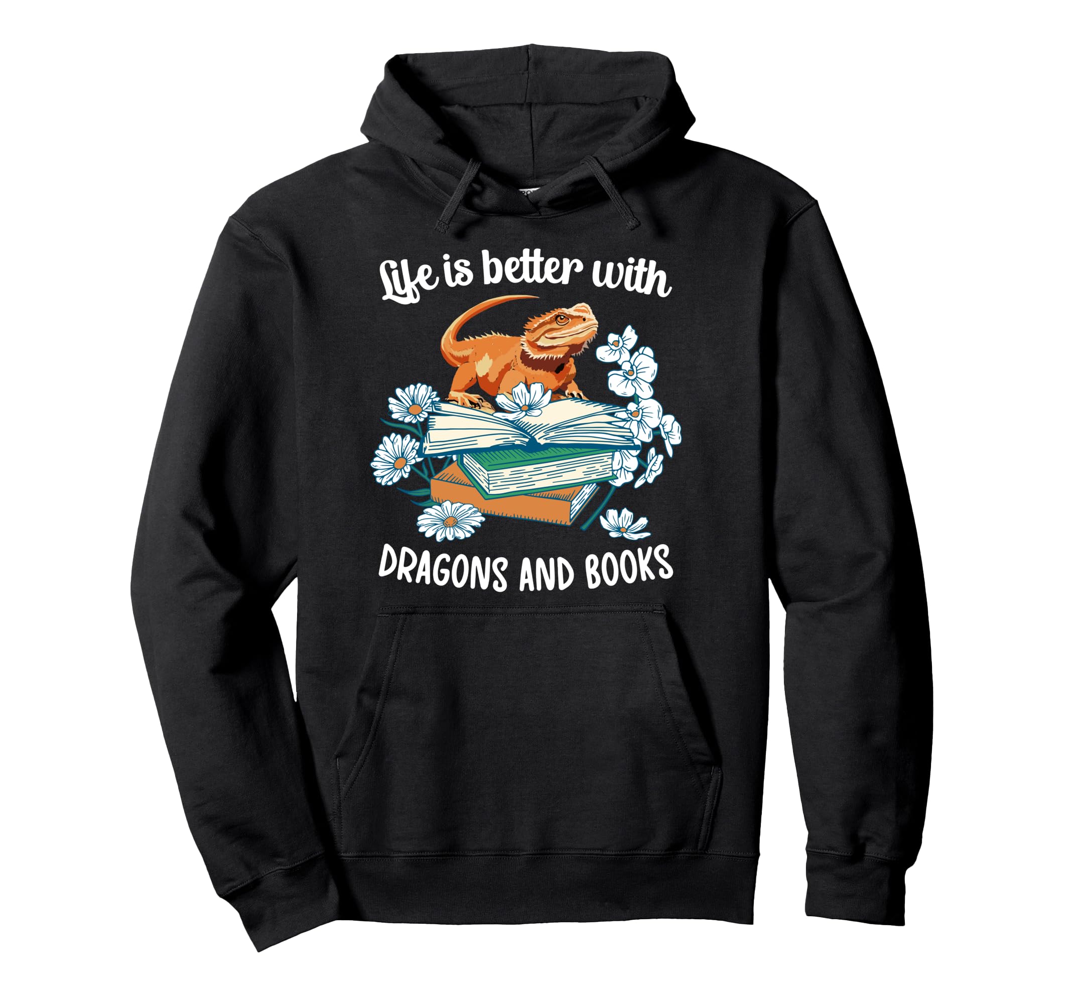 Dragons And Books Bearded Dragon Hoodie - Minimalist Print for Adults - T-Shirt, Sweatshirt, Hoodie