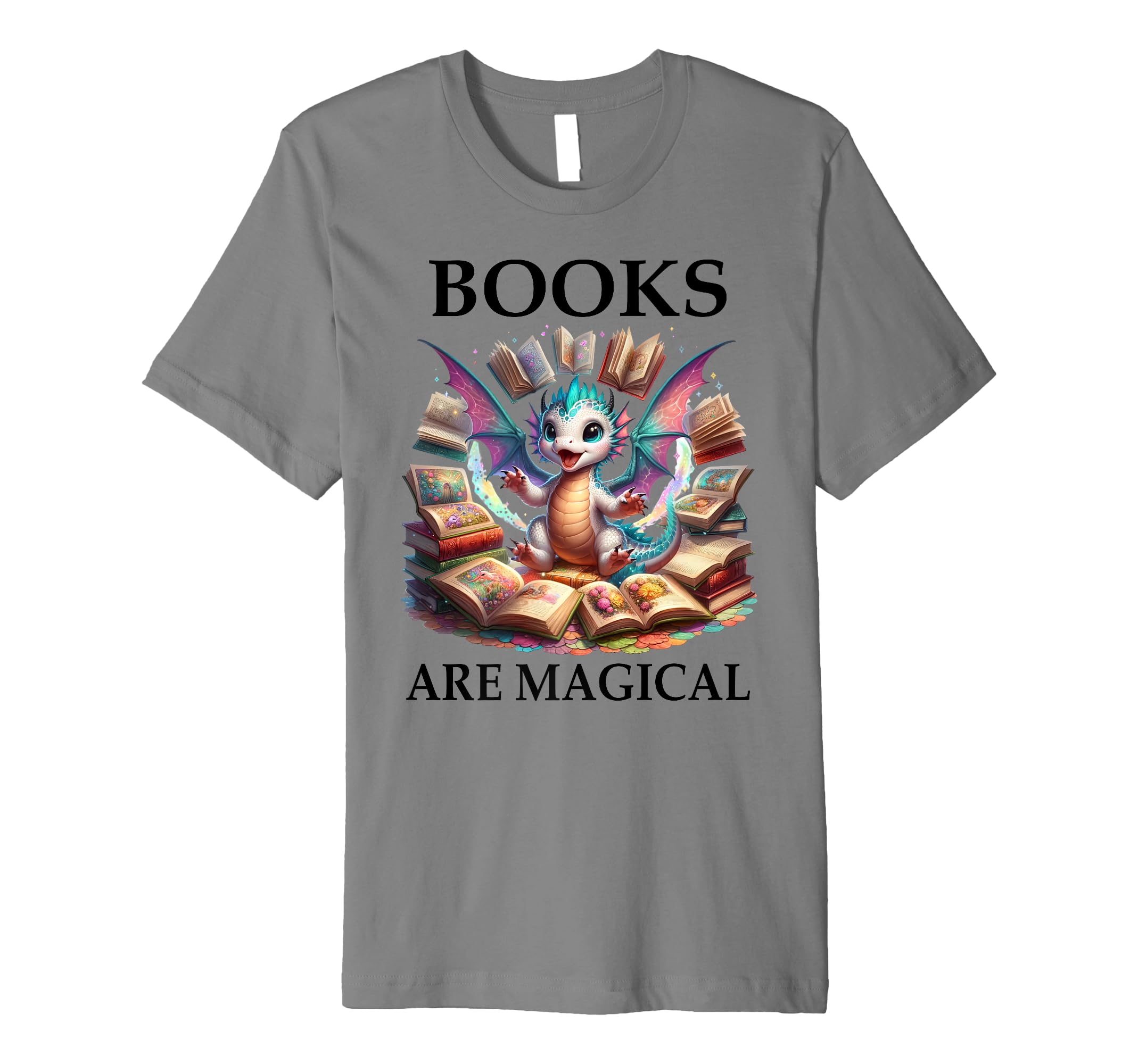 Books Are Magic Book Dragon Reading T-Shirt - Graphic Print for Adults - T-Shirt, Sweatshirt, Hoodie