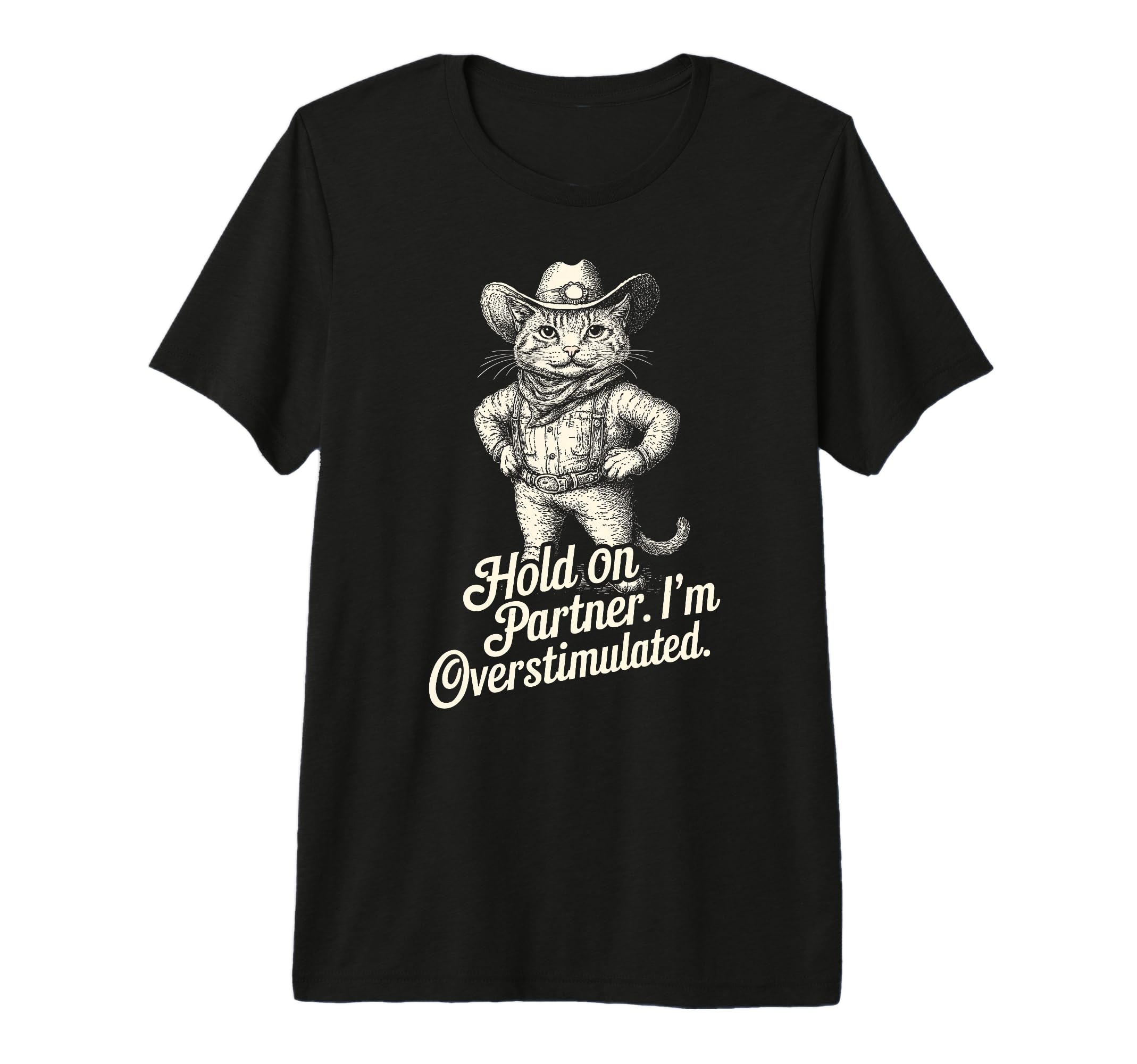 Hold Partner Im Overstimulated Cat T-Shirt - Unique Graphic for Adults - T-Shirt, Sweatshirt, Hoodie