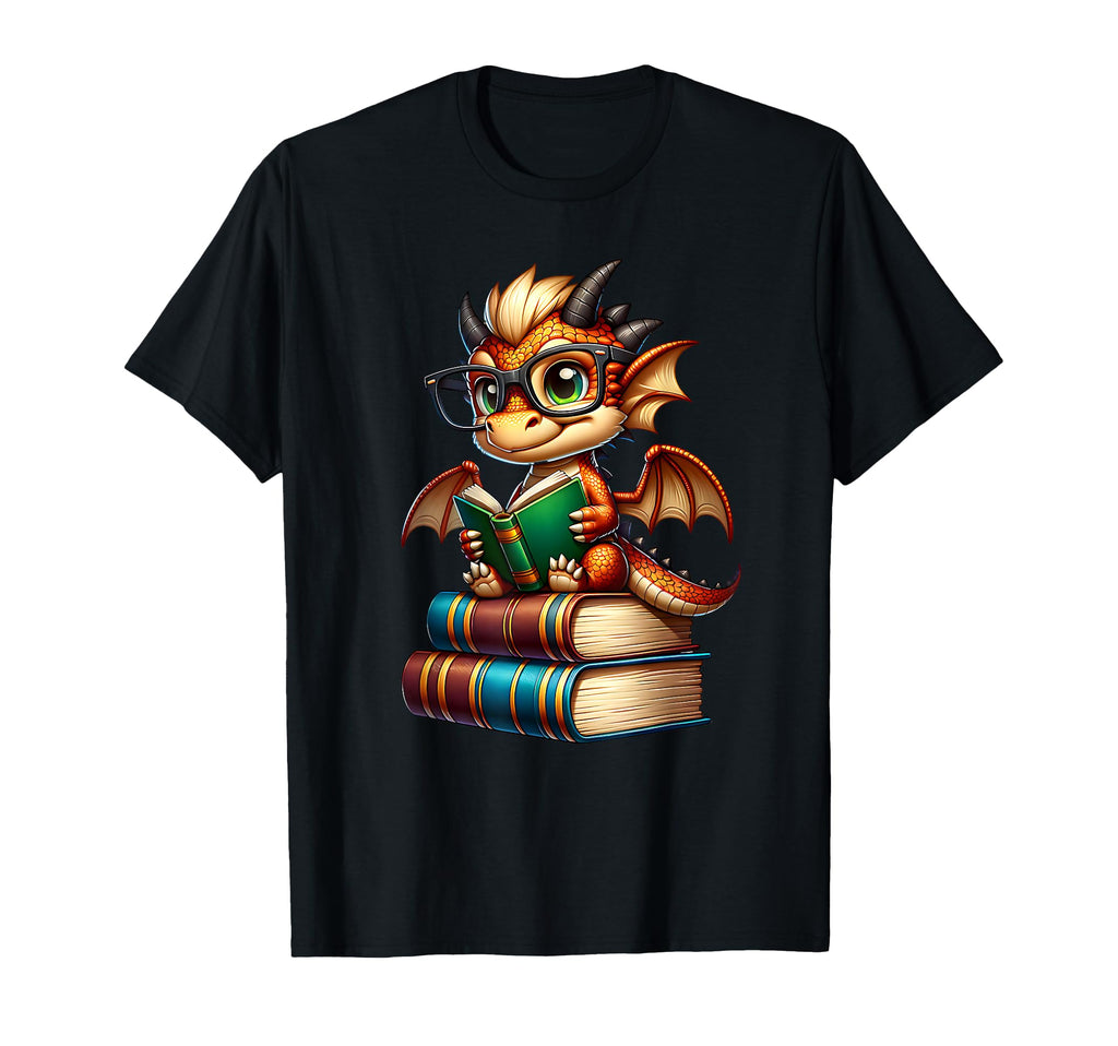 Dragon And Books Nerds Dragon Reading T-Shirt - Minimalist Print Men Women - T-Shirt, Sweatshirt, Hoodie