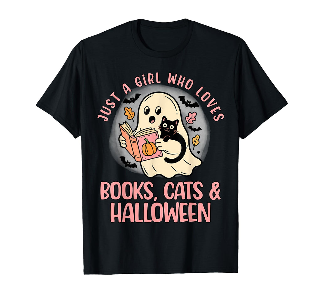 Just Who Loves Books Cats Halloween T-Shirt - Aesthetic Graphic Unisex - T-Shirt, Sweatshirt, Hoodie