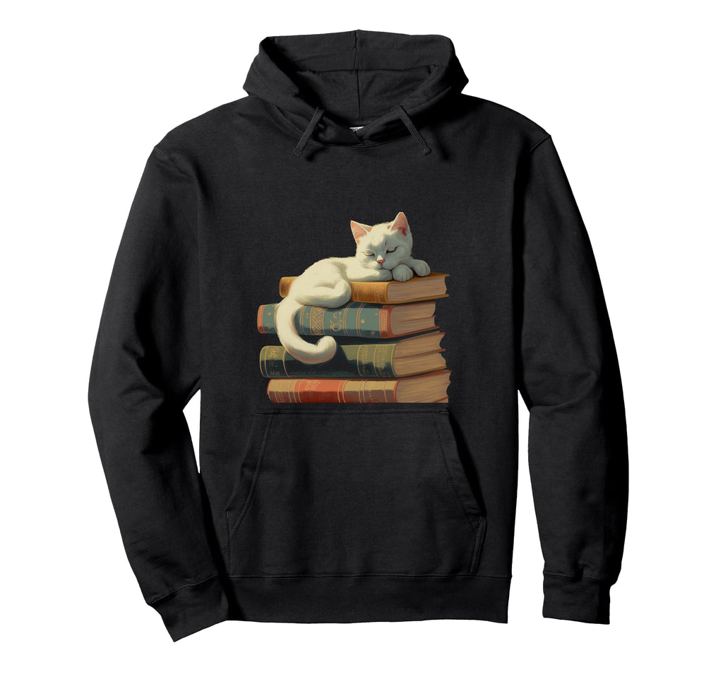 Cat Sleeping Books Reading Literature Hoodie - Graphic Print for Adults - T-Shirt, Sweatshirt, Hoodie