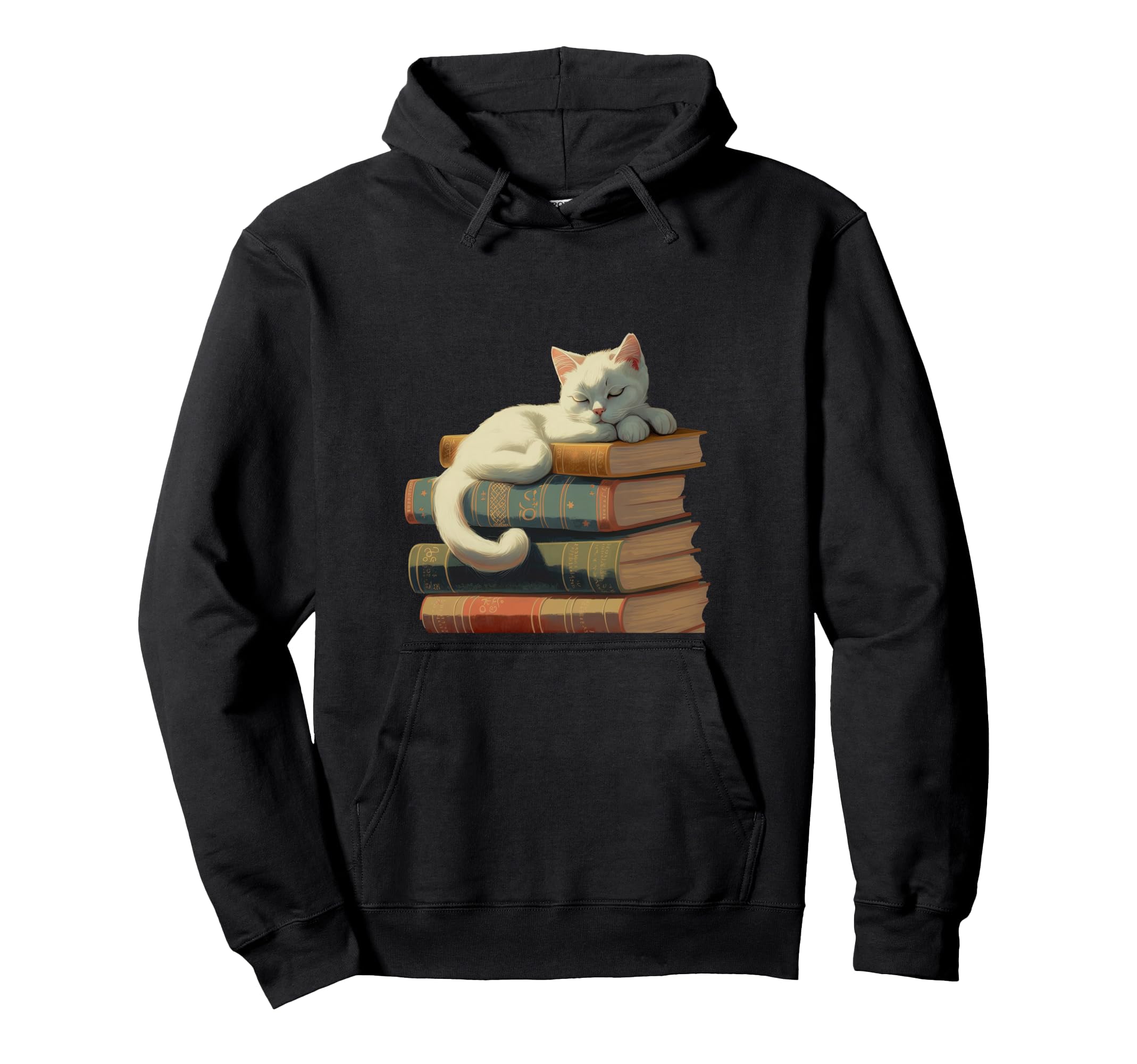 Cat Sleeping Books Reading Literature Hoodie - Graphic Print for Adults - T-Shirt, Sweatshirt, Hoodie