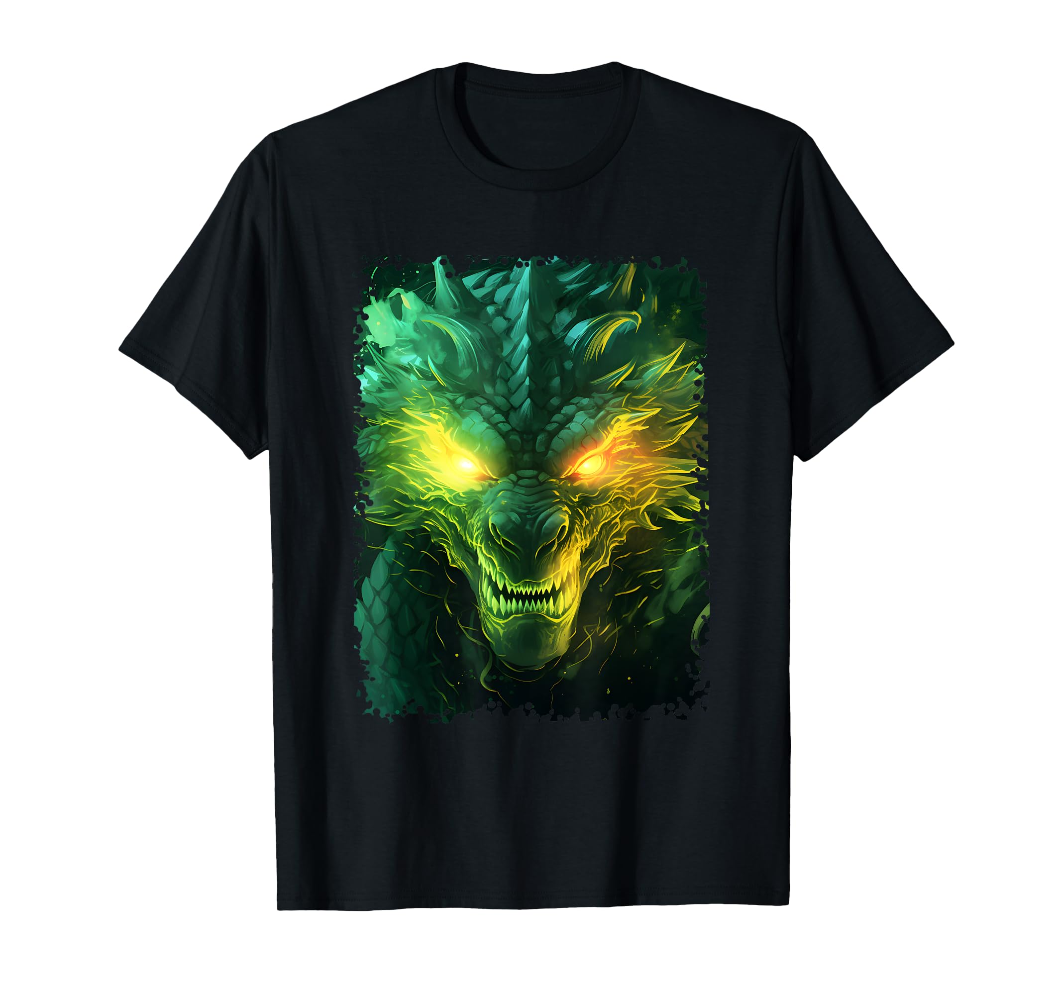 Dragon Face Fire Eyes Green Smoke Art T-Shirt - Aesthetic Graphic Unisex - T-Shirt, Sweatshirt, Hoodie