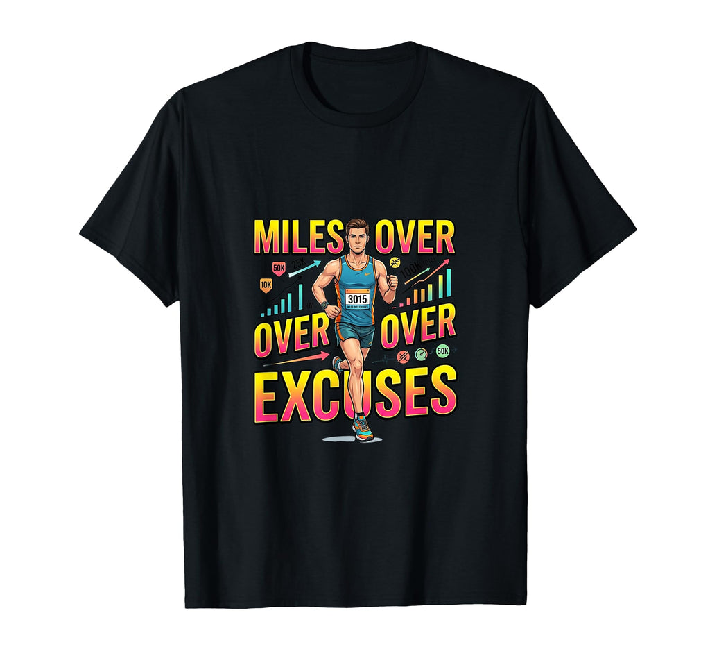 Miles Over Excuses Running Motivation T-Shirt - Minimalist Print Men Women - T-Shirt, Sweatshirt, Hoodie