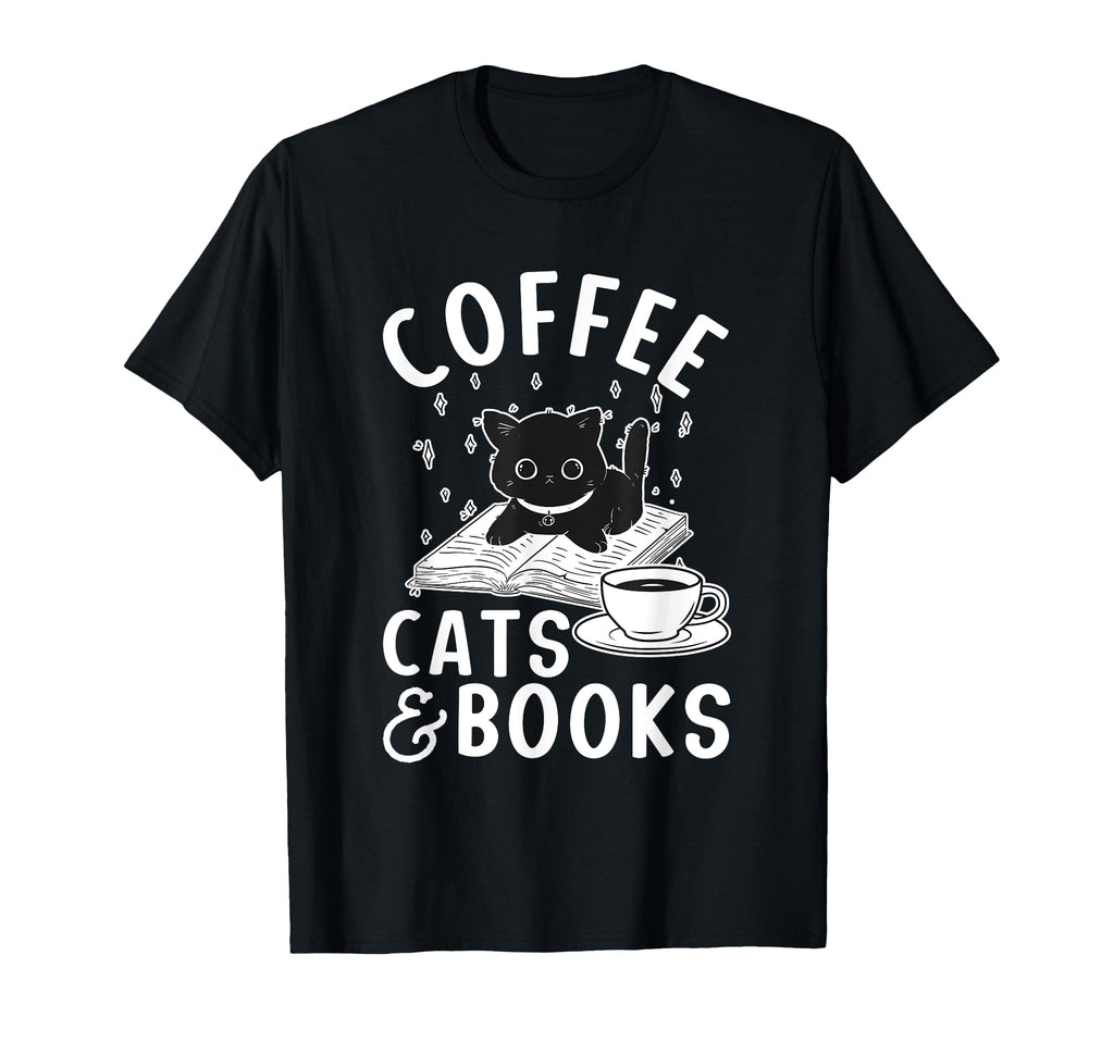 Coffee Book Reading Shirts Cat Lover T-Shirt - Aesthetic Graphic Men Women - T-Shirt, Sweatshirt, Hoodie