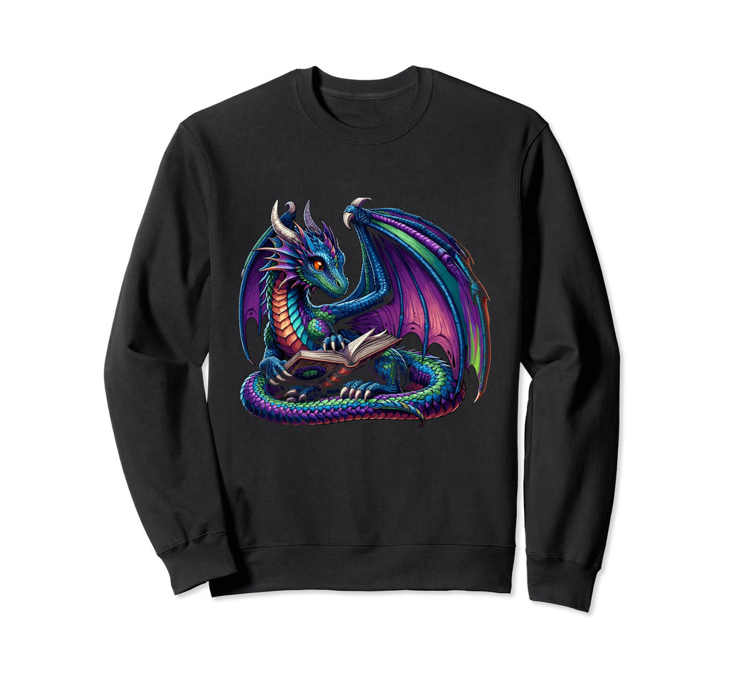 Dragon Reading Book Books Sweatshirt - Casual Everyday Wear Unisex - T-Shirt, Sweatshirt, Hoodie
