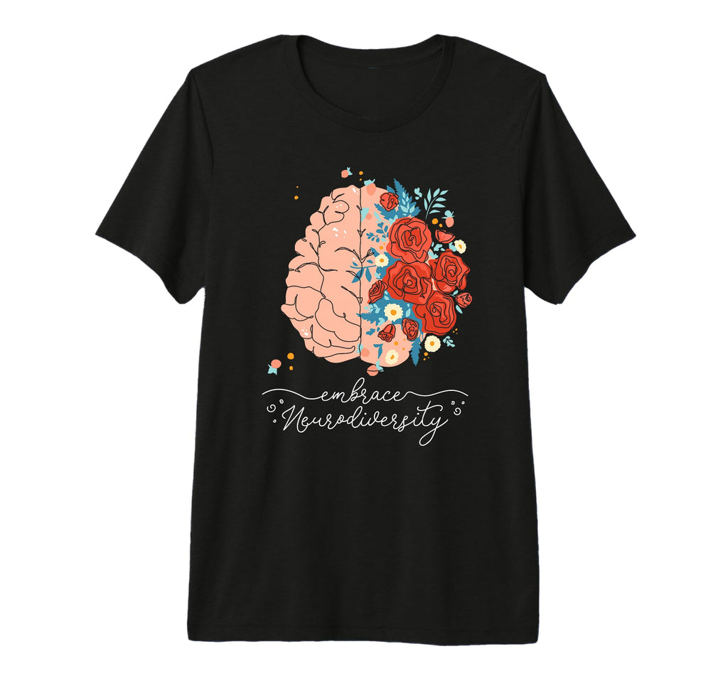 Embrace Neurodiversity Brain Floral T-Shirt - Minimalist Print for Adults - T-Shirt, Sweatshirt, Hoodie