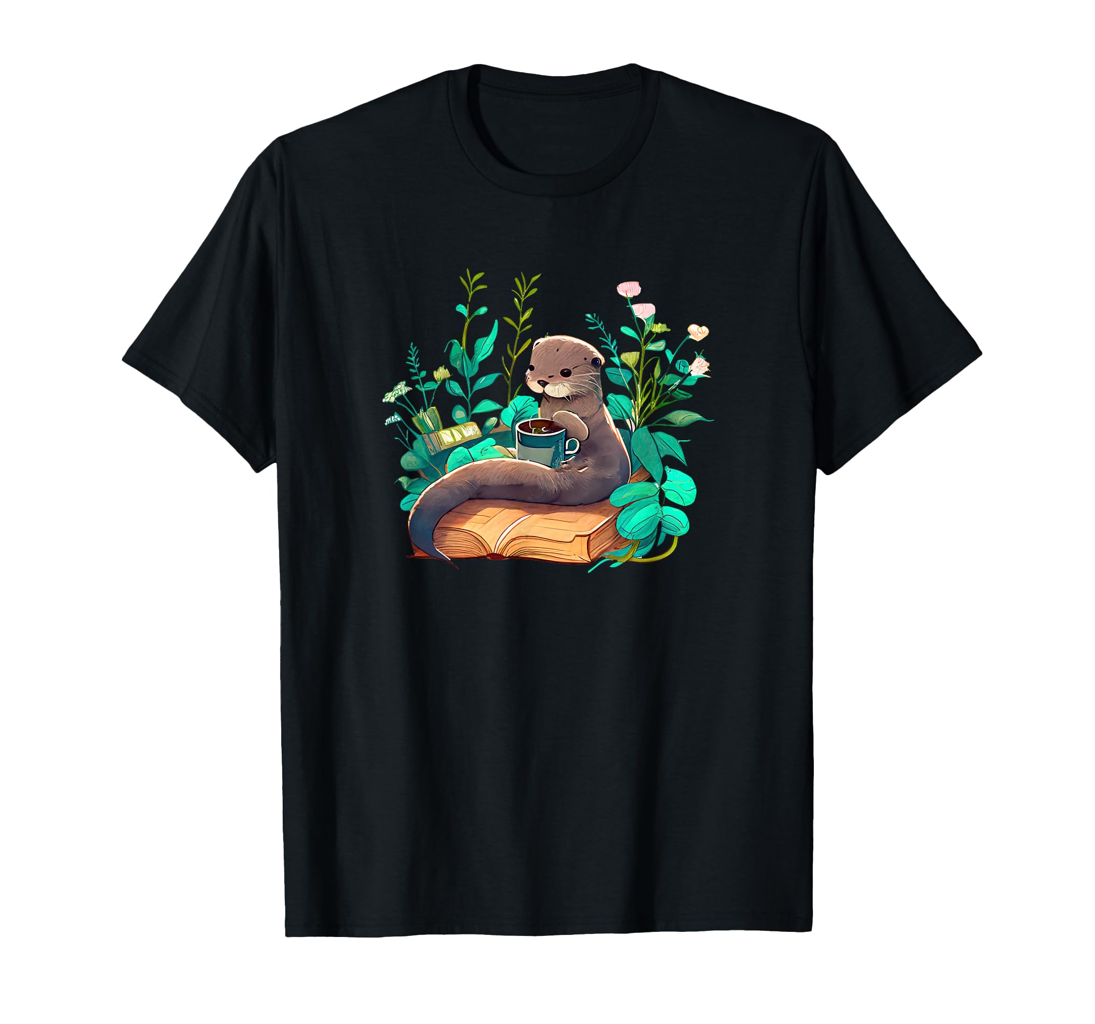 Otters Reading Nook Books Coffee T-Shirt - Fun Novelty Design for Adults - T-Shirt, Sweatshirt, Hoodie