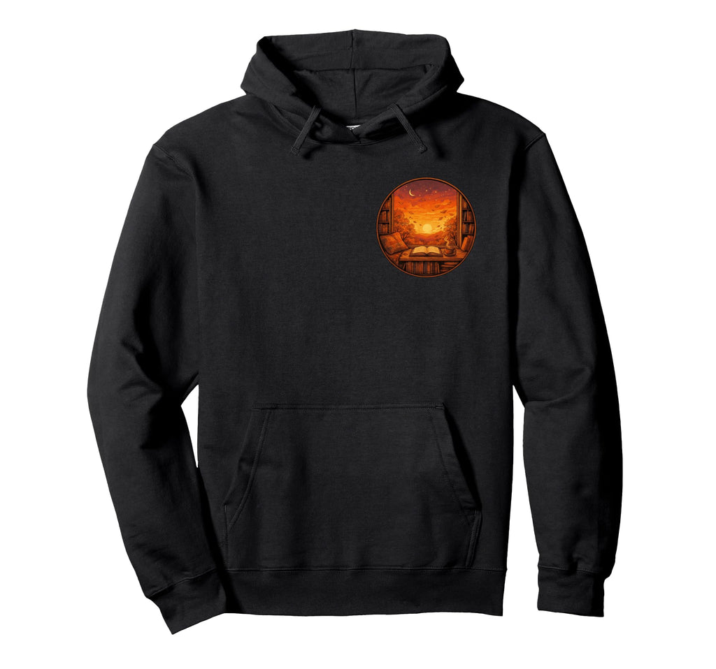 Autumn Sunset Book Lover Reading Nook Hoodie - Minimalist Print Unisex - T-Shirt, Sweatshirt, Hoodie