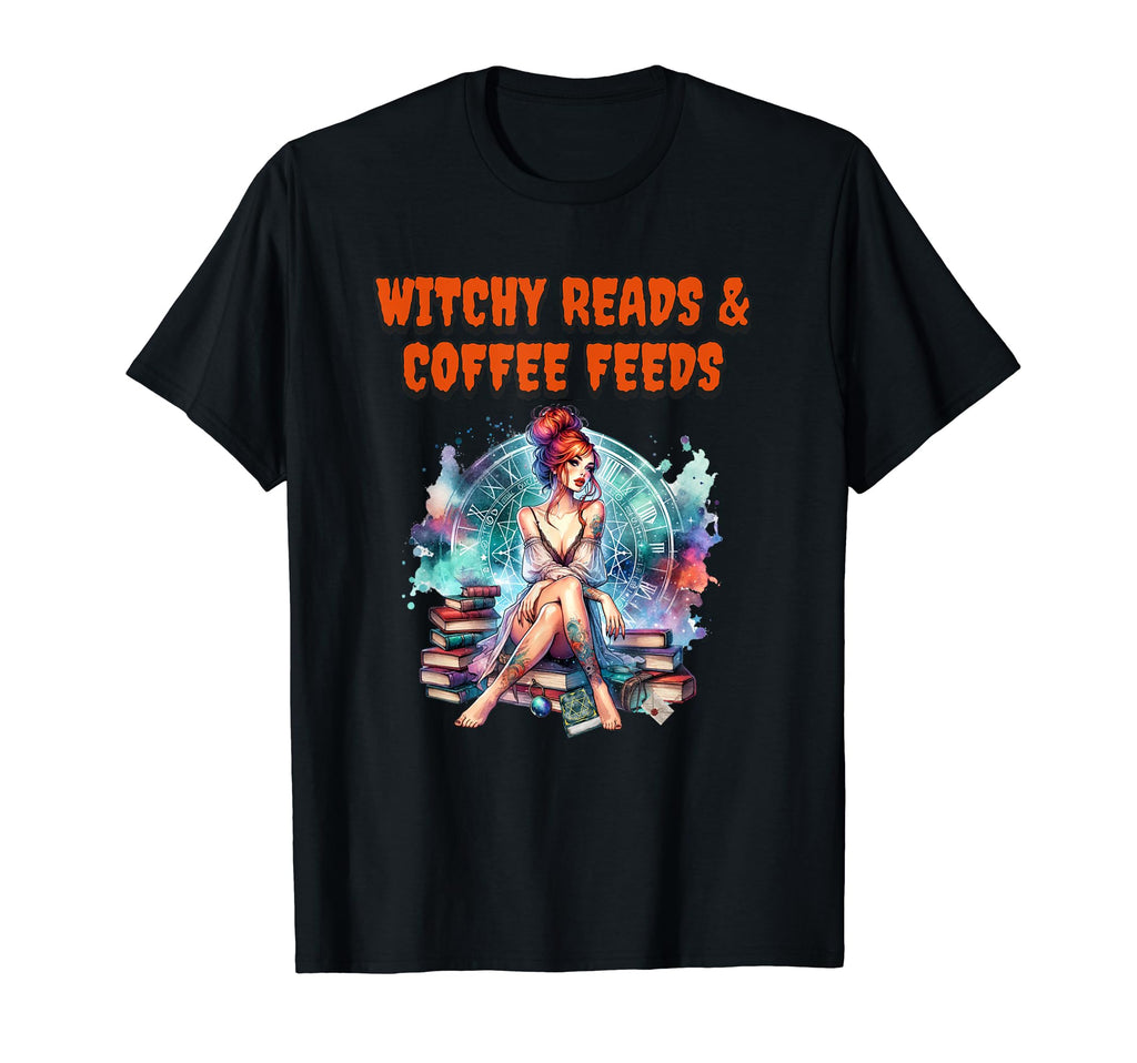 Halloween Witch Book Lover Coffee Lover T-Shirt - Graphic Print Unisex - T-Shirt, Sweatshirt, Hoodie