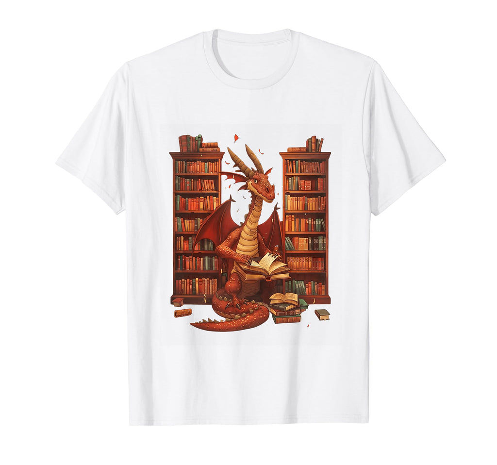 Dragon Reading Book Lover Fantasy Art T-Shirt - Trendy Graphic Men Women - T-Shirt, Sweatshirt, Hoodie