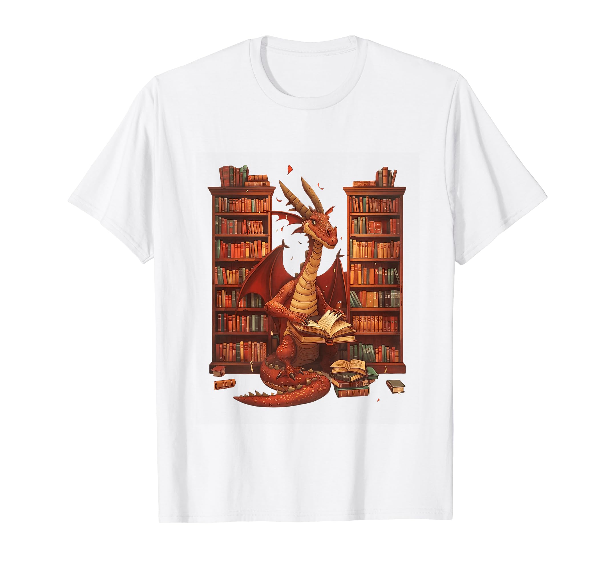 Dragon Reading Book Lover Fantasy Art T-Shirt - Trendy Graphic Men Women - T-Shirt, Sweatshirt, Hoodie