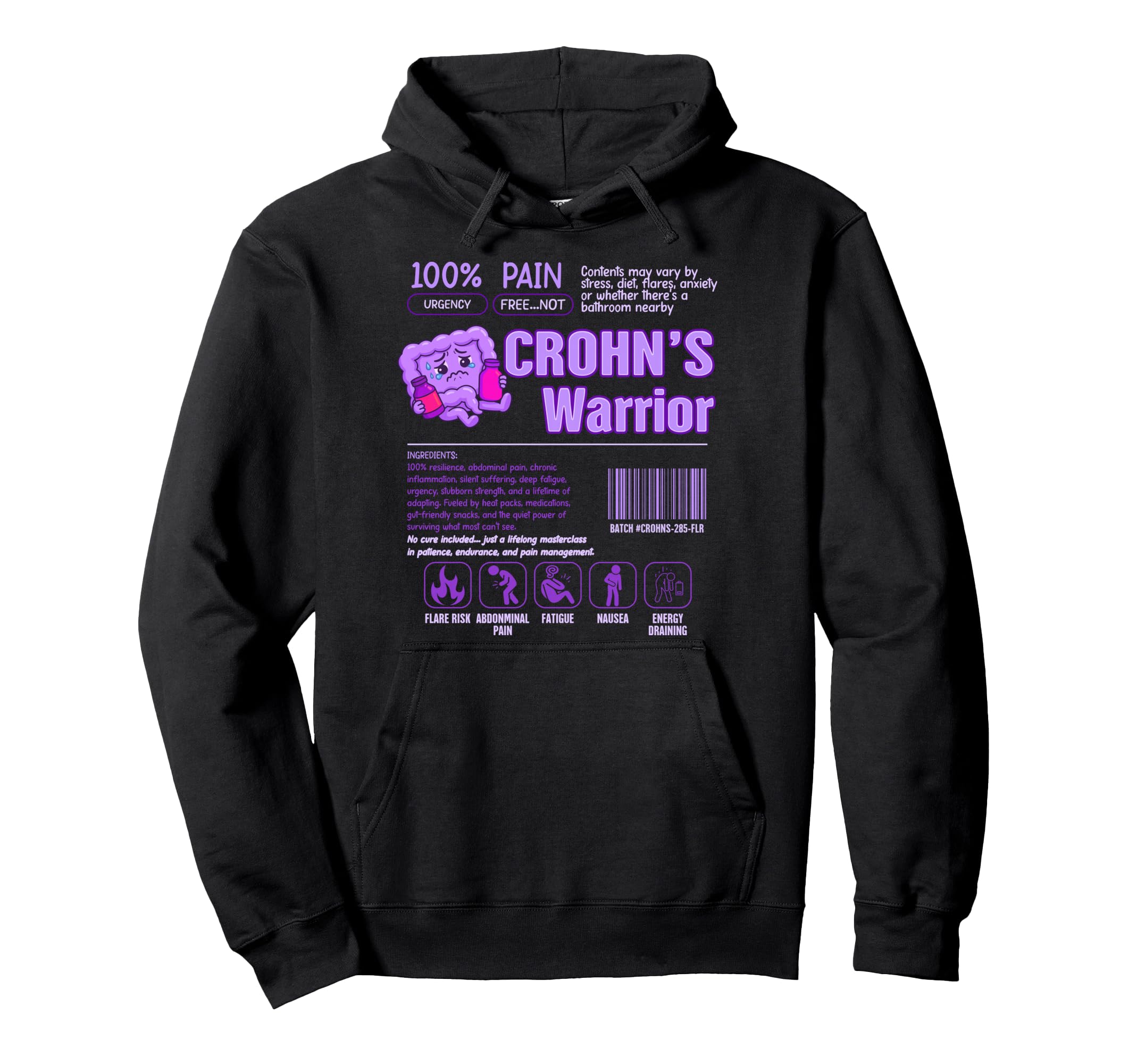 Crohns Warrior Barcode Chronic Crohns Hoodie - Novelty Apparel Unisex - T-Shirt, Sweatshirt, Hoodie