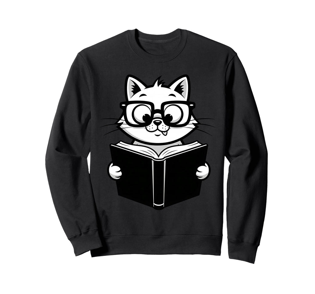 Cat Reading Book Nerd Kitty Bookworm Sweatshirt - Trendy Graphic Unisex - T-Shirt, Sweatshirt, Hoodie