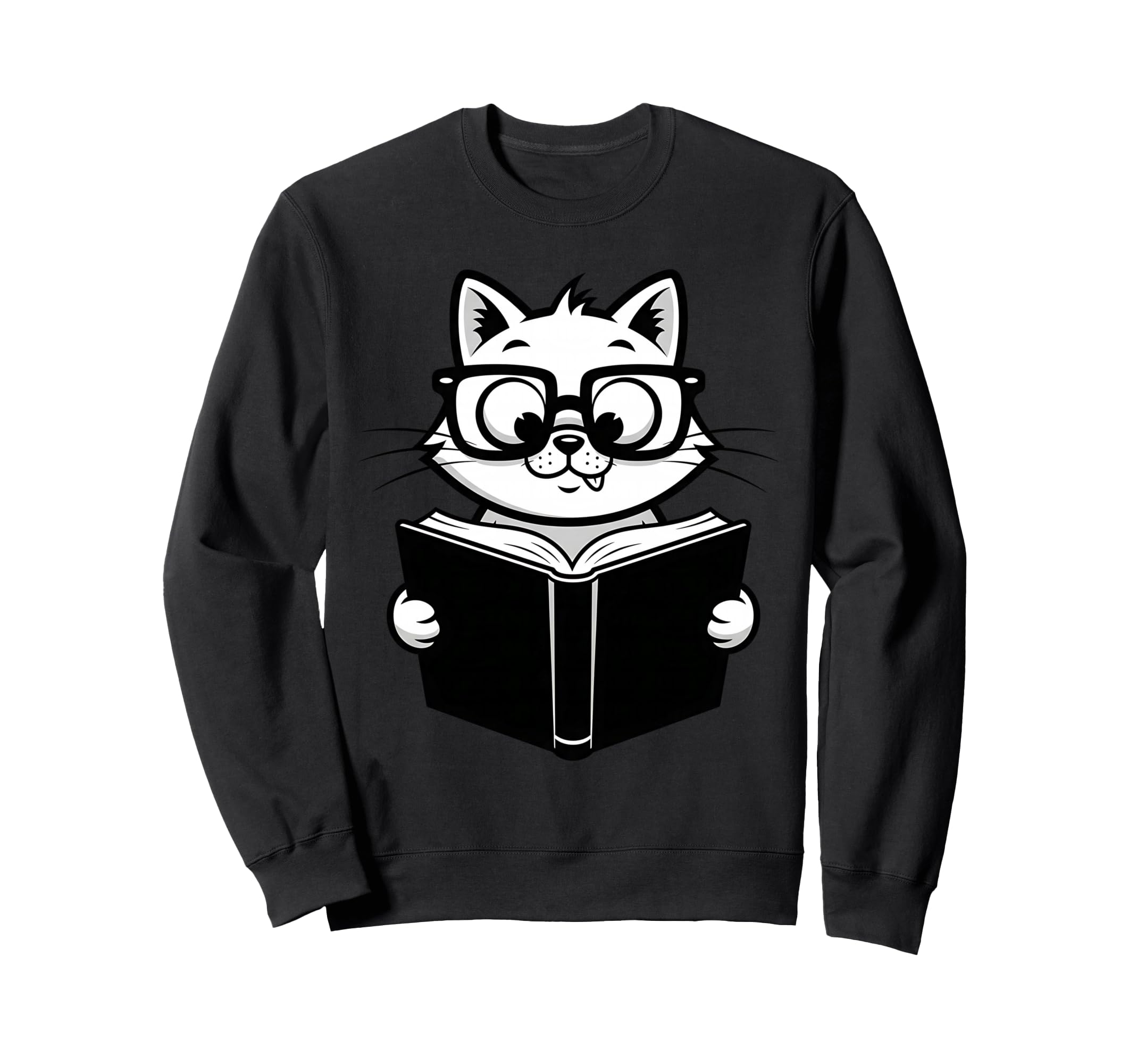 Cat Reading Book Nerd Kitty Bookworm Sweatshirt - Trendy Graphic Unisex - T-Shirt, Sweatshirt, Hoodie