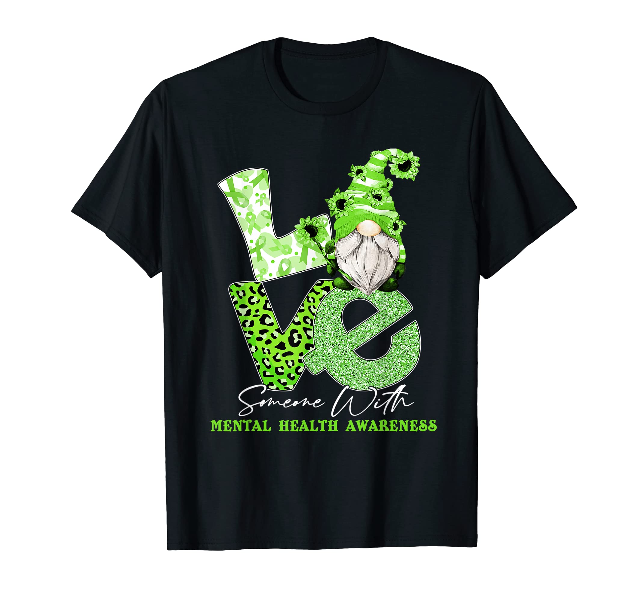 Green Ribbon Gnome Love Someone Mental T-Shirt - Fun Novelty Design Unisex - T-Shirt, Sweatshirt, Hoodie