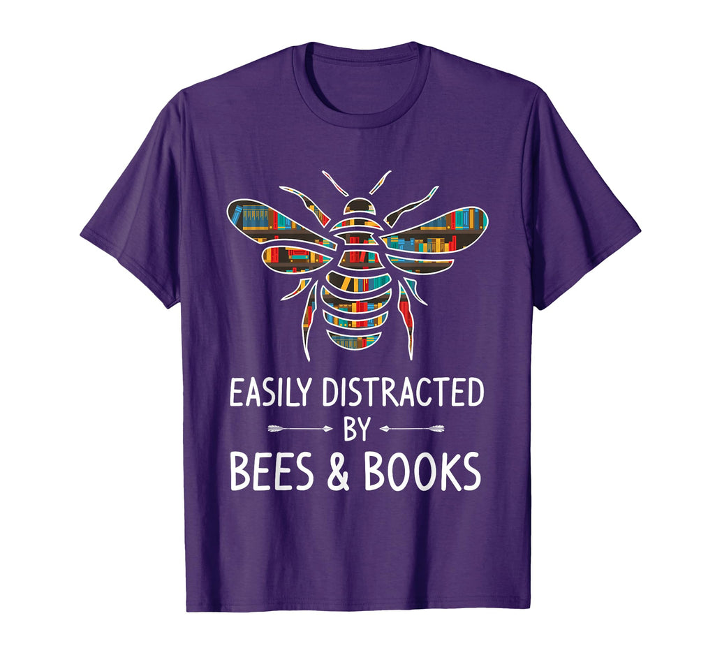 Easily Distracted Bees Books Lover T-Shirt - Unique Graphic for Adults - T-Shirt, Sweatshirt, Hoodie