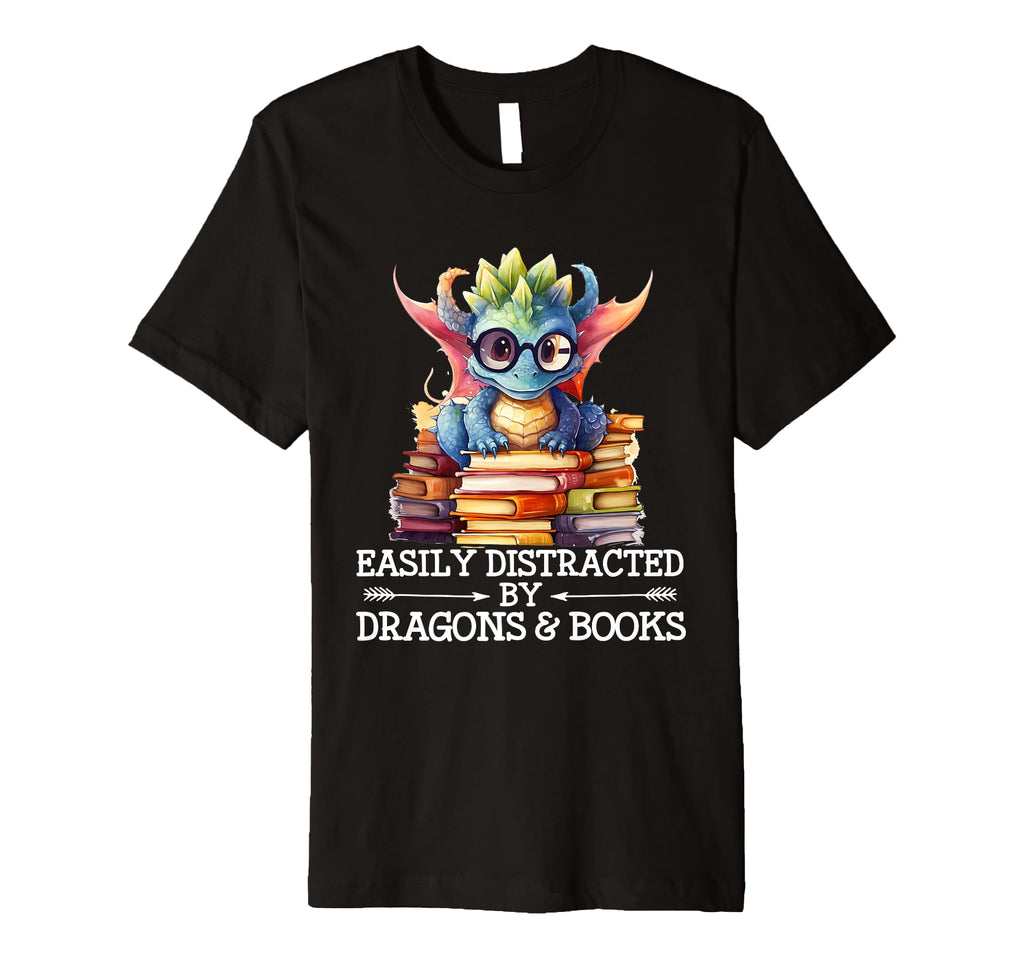 Easily Distracted Dragons And Books T-Shirt - Novelty Apparel for Adults - T-Shirt, Sweatshirt, Hoodie