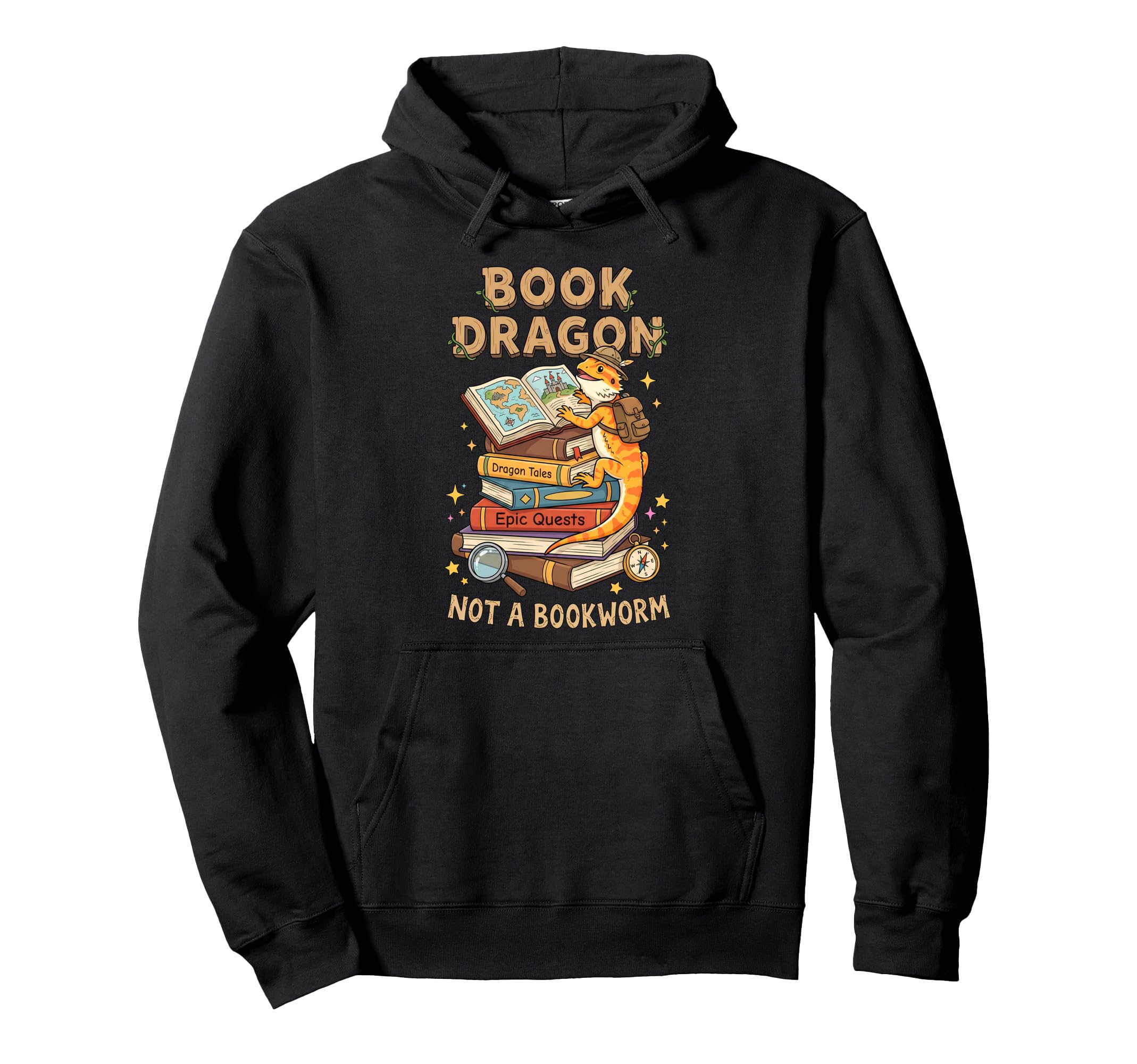 Pun Book Dragon Not Bookworm Bearded Hoodie - Trendy Graphic Men Women - T-Shirt, Sweatshirt, Hoodie