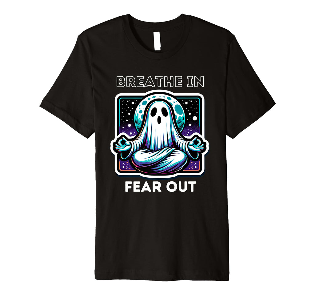 Ghost Meditating Under Moon Breathe T-Shirt - Trendy Graphic Men Women - T-Shirt, Sweatshirt, Hoodie