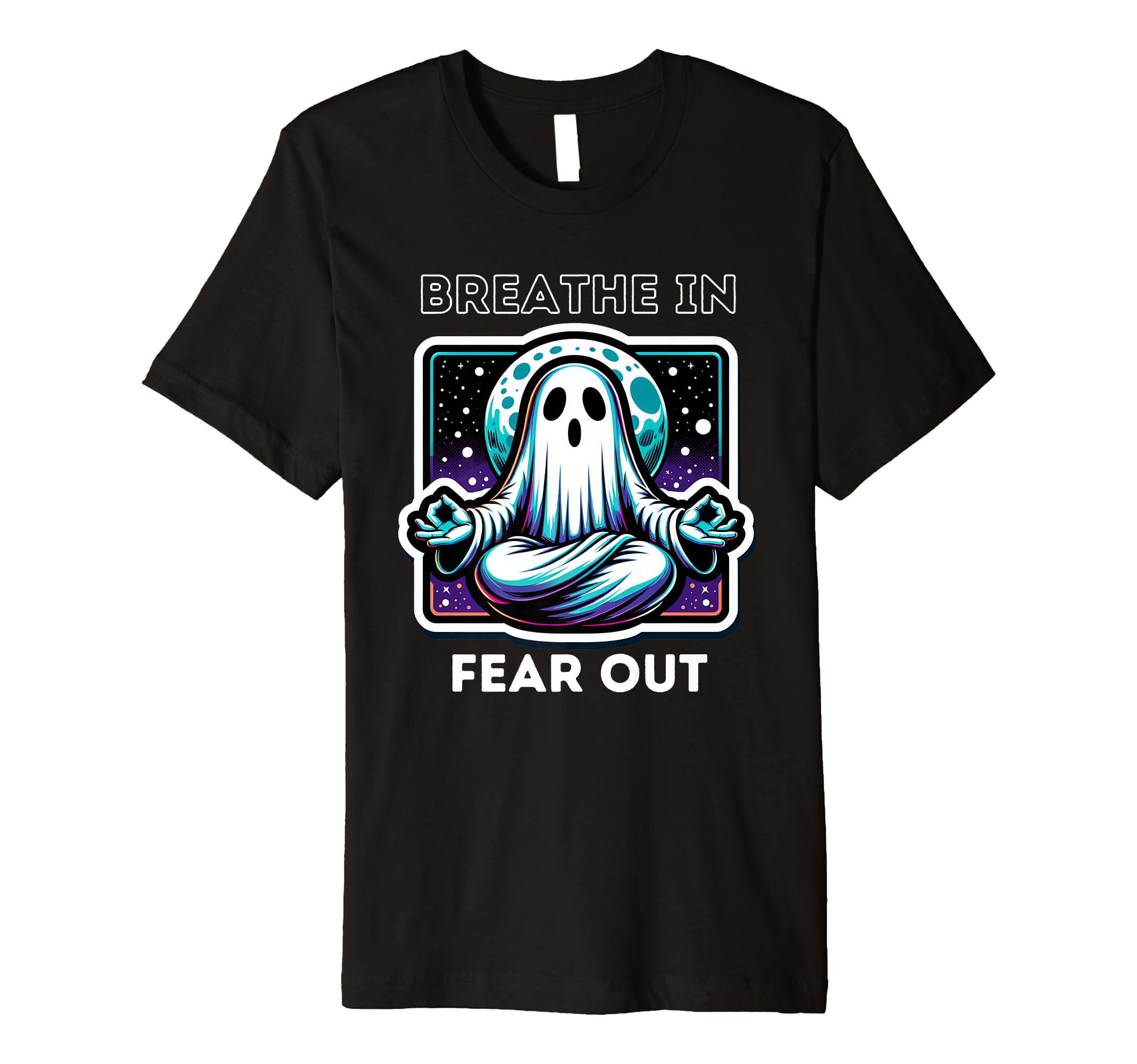 Ghost Meditating Under Moon Breathe T-Shirt - Trendy Graphic Men Women - T-Shirt, Sweatshirt, Hoodie