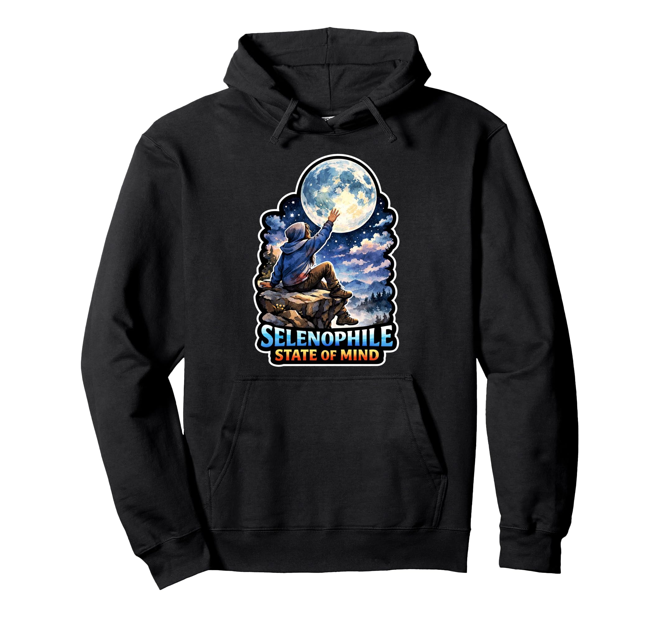 Moon Meditation Lunar Mindfulness Hoodie - Graphic Print for Adults - T-Shirt, Sweatshirt, Hoodie