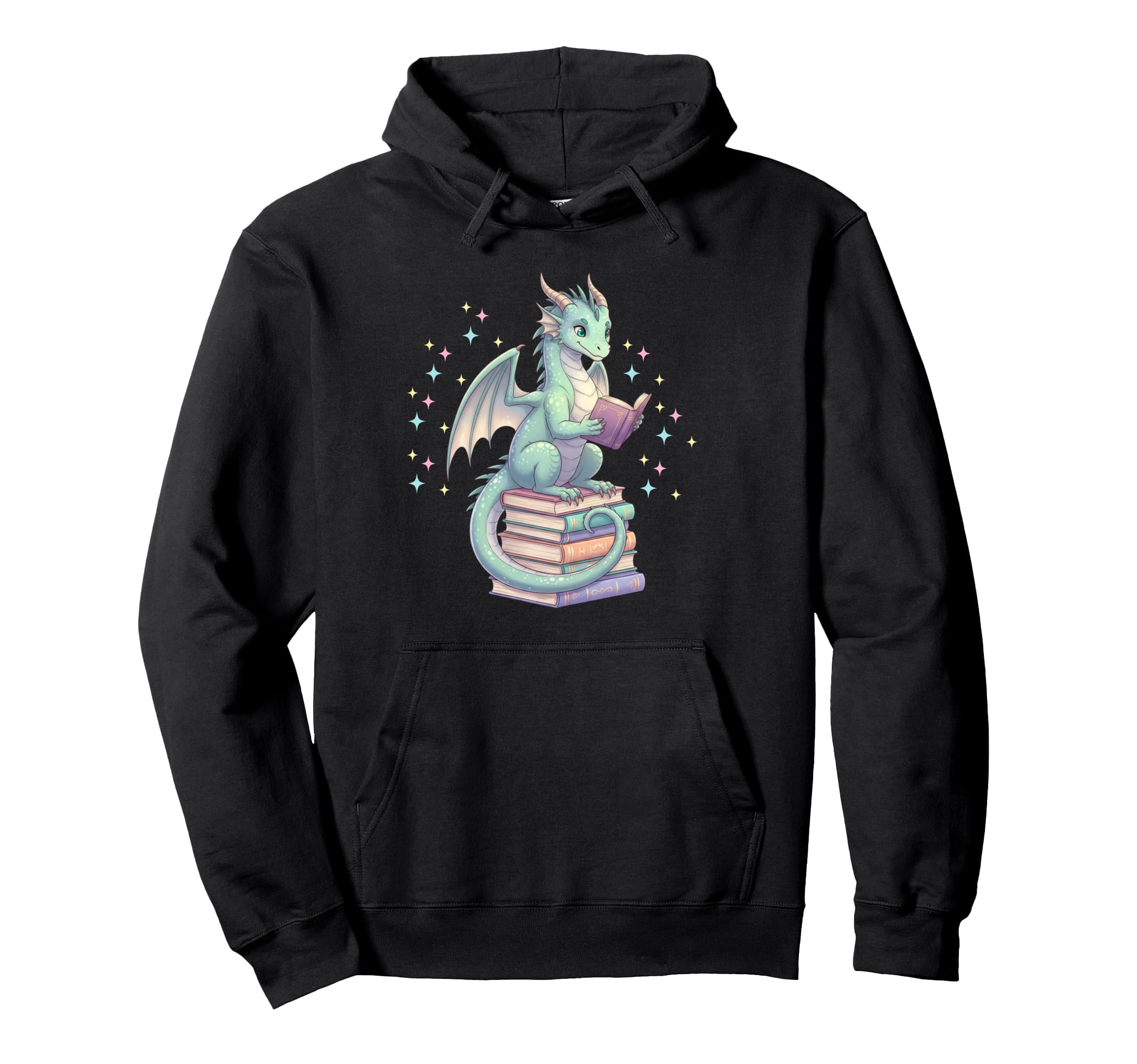Dragon Reading Books Bookworm Pastel Hoodie - Unique Graphic for Adults - T-Shirt, Sweatshirt, Hoodie