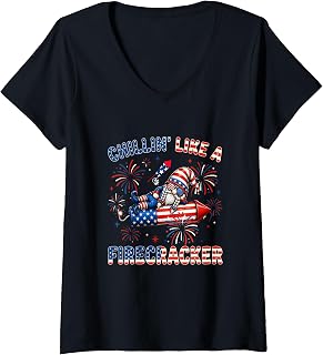 Women's Chillin' Like A Firecracker 4th of July US Flag Gnome Lover V-Neck T-Shirt Unisex T-shirt, Sweatshirt, Hoodie, Long Sleeve Tee - T-Shirt, Sweatshirt, Hoodie