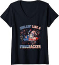 Women's Chillin' Like A Firecracker 4th of July US Flag Gnome Lover V-Neck T-Shirt Unisex T-shirt, Sweatshirt, Hoodie, Long Sleeve Tee - T-Shirt, Sweatshirt, Hoodie