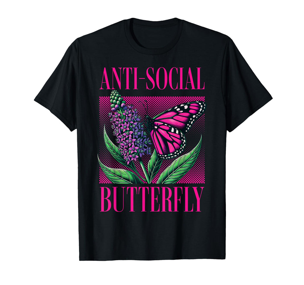 Anti Social Butterfly Funny Awkward T-Shirt - Custom Art Print Unisex - T-Shirt, Sweatshirt, Hoodie