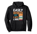 Womens Easily Distracted Cats Books Hoodie - Novelty Apparel for Adults - T-Shirt, Sweatshirt, Hoodie