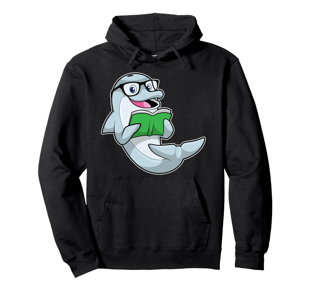 Dolphin Nerd Book Glasses Hoodie - Trendy Graphic Men Women - T-Shirt, Sweatshirt, Hoodie