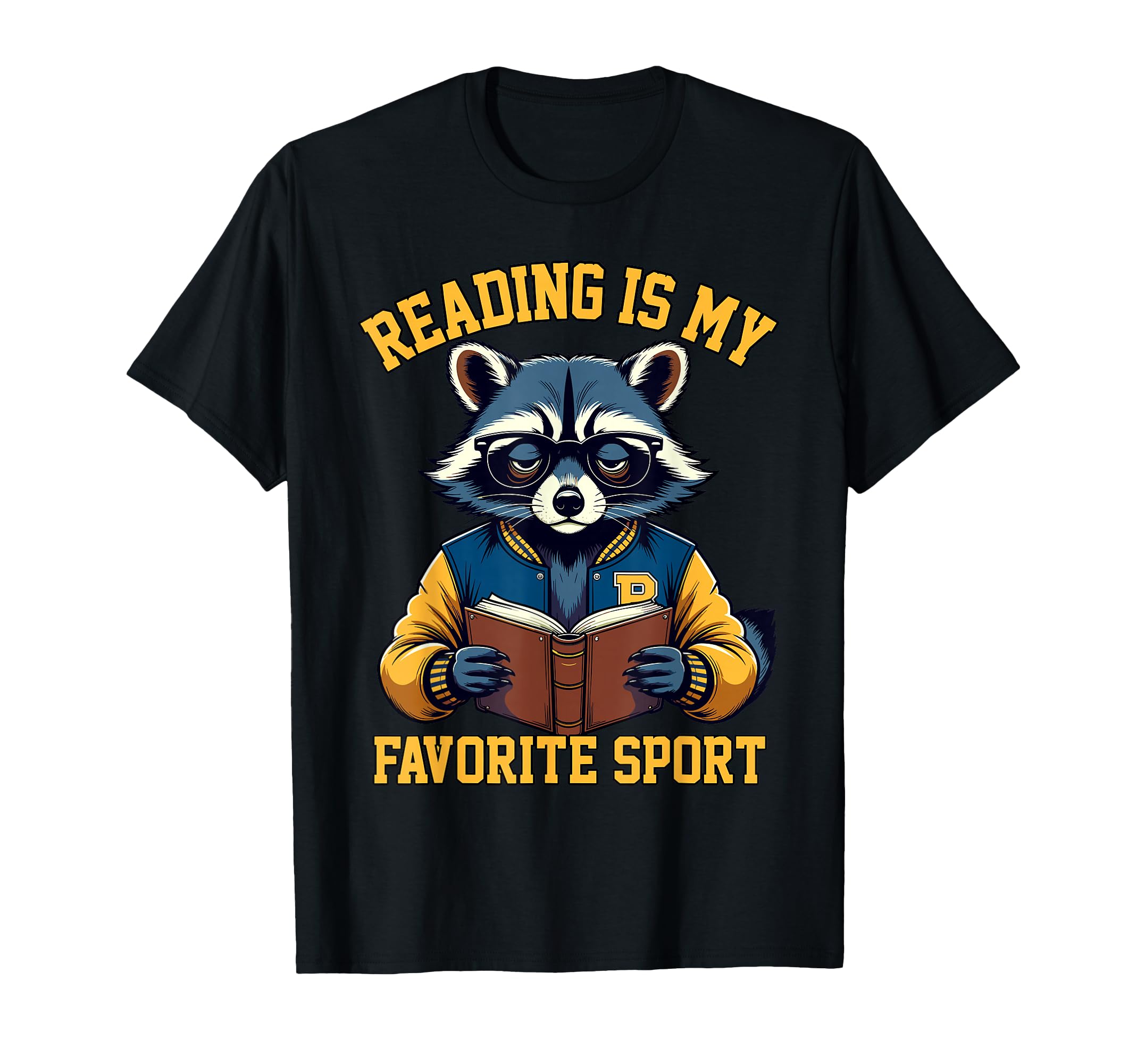 Varsity Raccoon Reading Book T-Shirt - Minimalist Print Men Women - T-Shirt, Sweatshirt, Hoodie