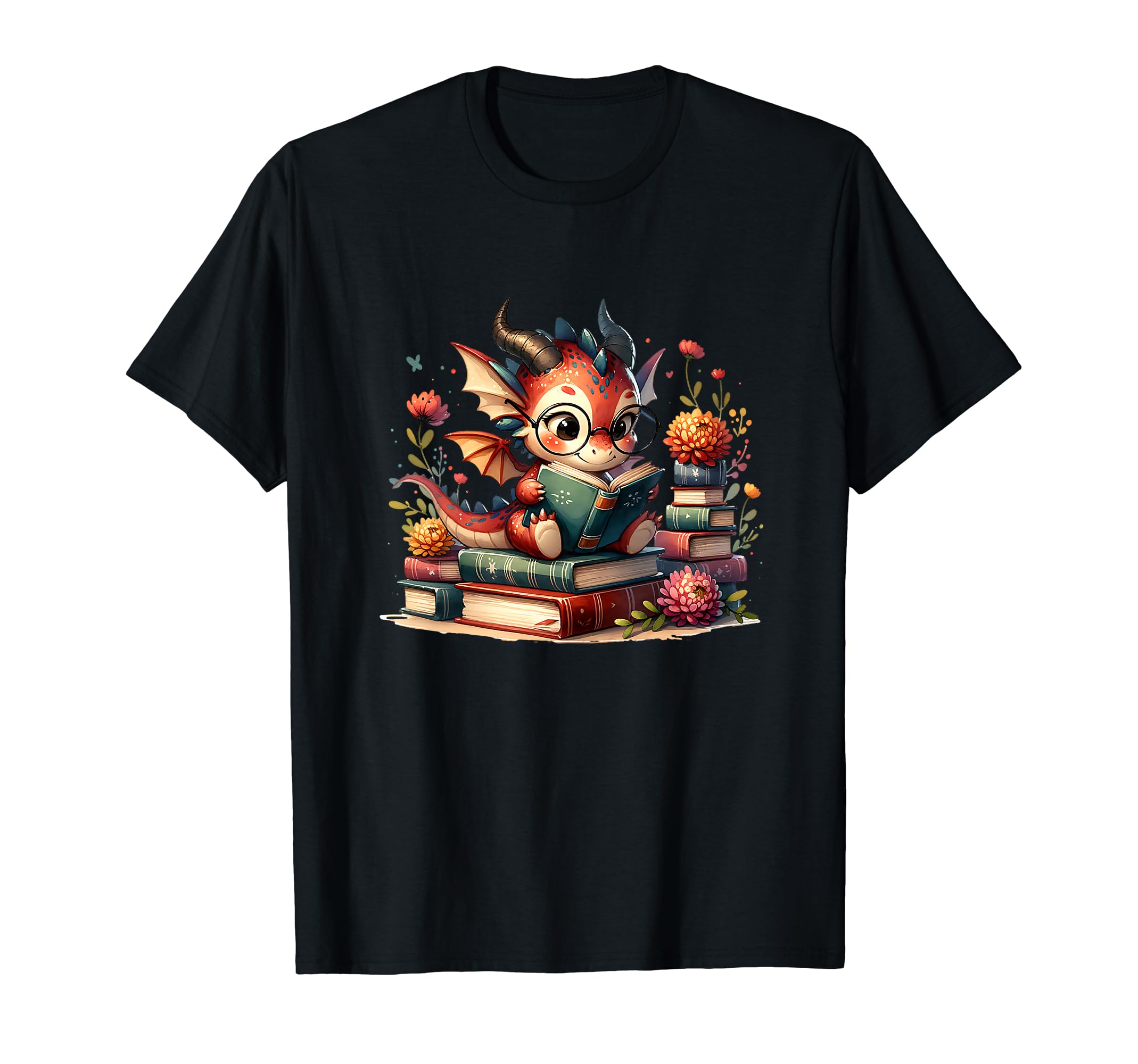 Dragon Glasses Reading Book Bookworm T-Shirt - Unique Graphic for Adults - T-Shirt, Sweatshirt, Hoodie