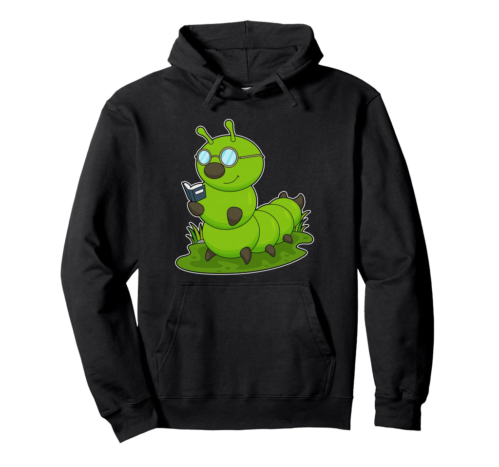 Caterpillar Nerd Book Glasses Hoodie - Unique Graphic for Adults - T-Shirt, Sweatshirt, Hoodie